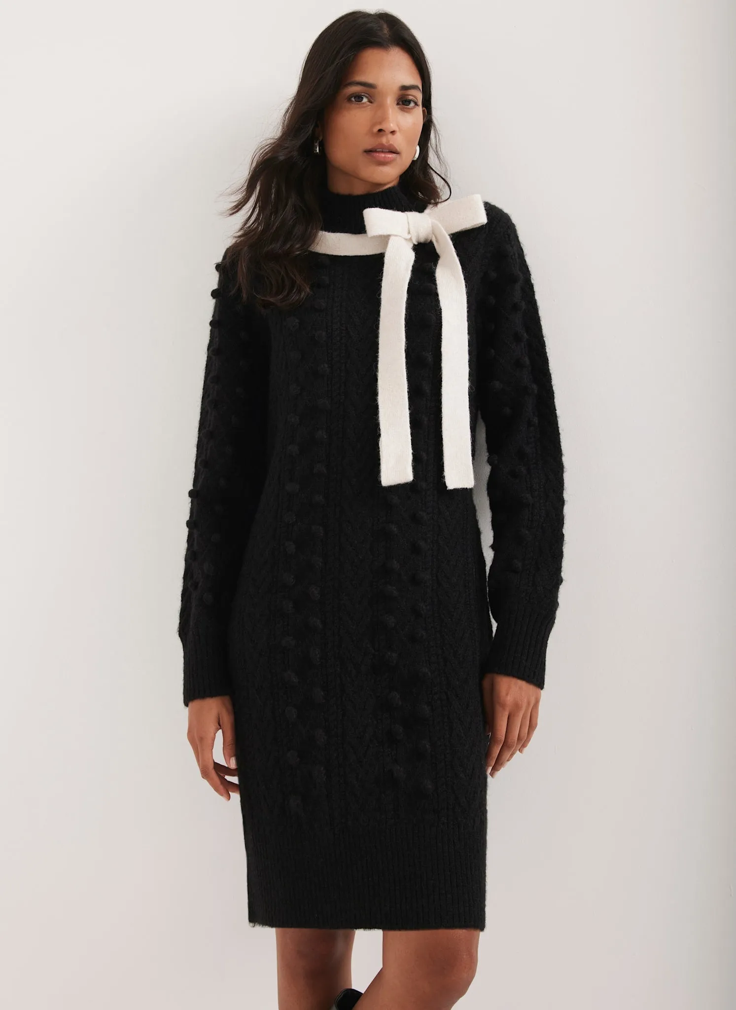 Black Bow Detail Cable Knit Mini Dress sold by Mint Velvet product image thumbnail 5