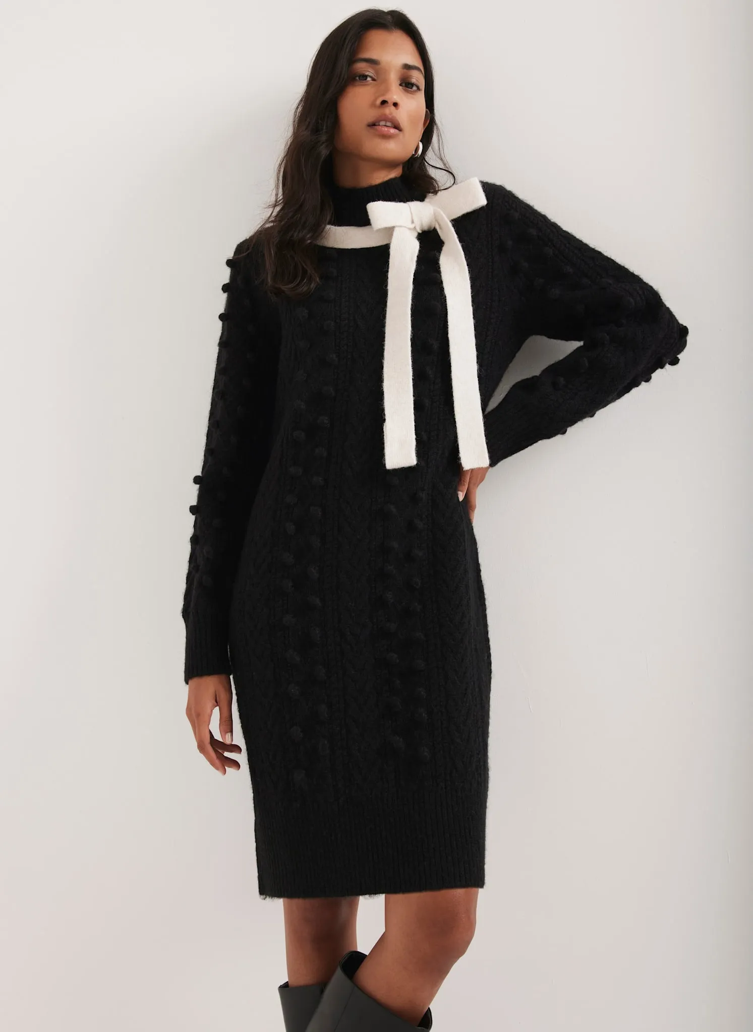 Black Bow Detail Cable Knit Mini Dress sold by Mint Velvet product image thumbnail 2