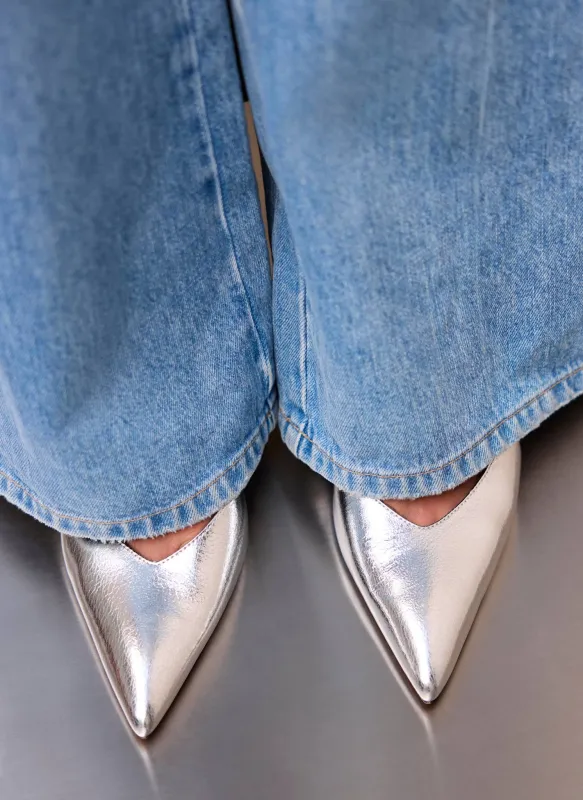 Lya Silver Leather Sling Back Heels sold by Mint Velvet