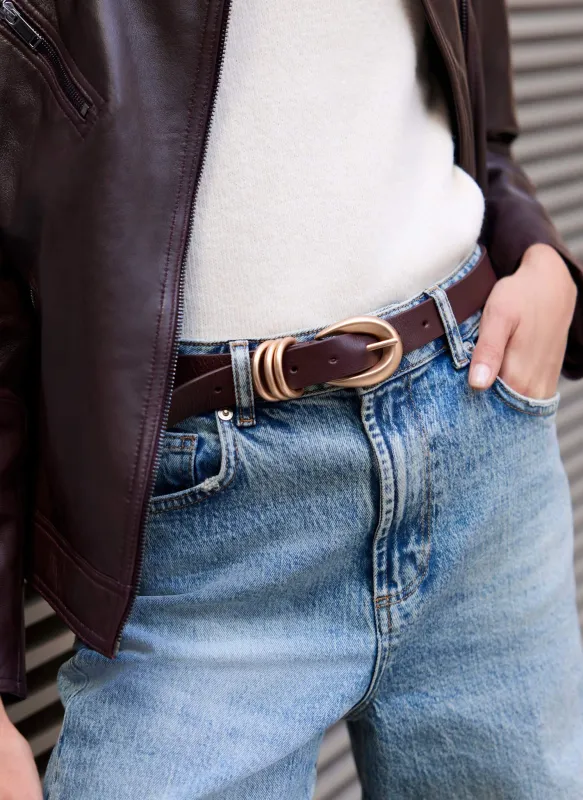 Burgundy Leather Slim Belt sold by Mint Velvet