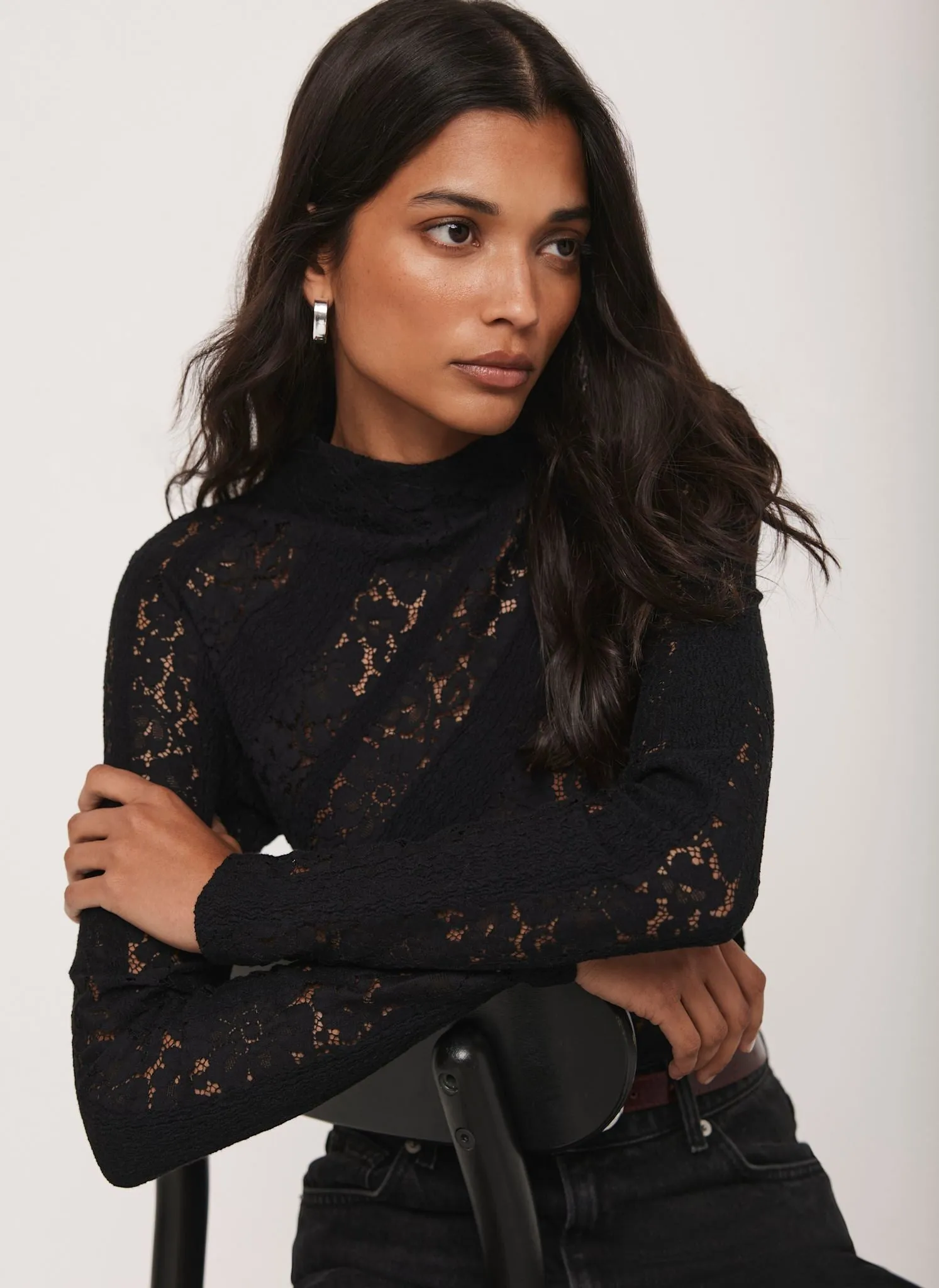 Black Lace High Neck Top sold by Mint Velvet product image thumbnail 2