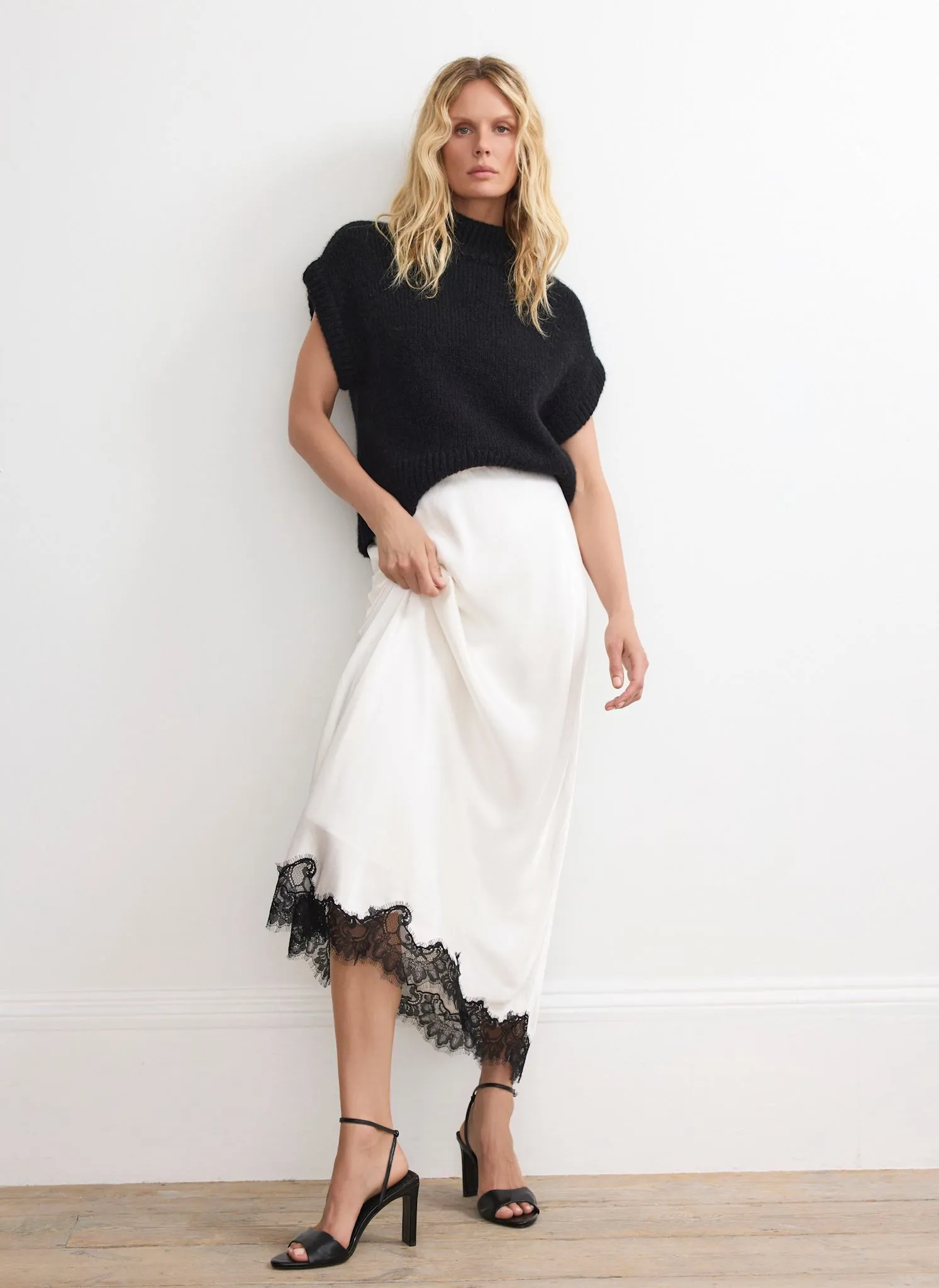 Cream Lace Satin Slip Skirt sold by Mint Velvet product image thumbnail 4