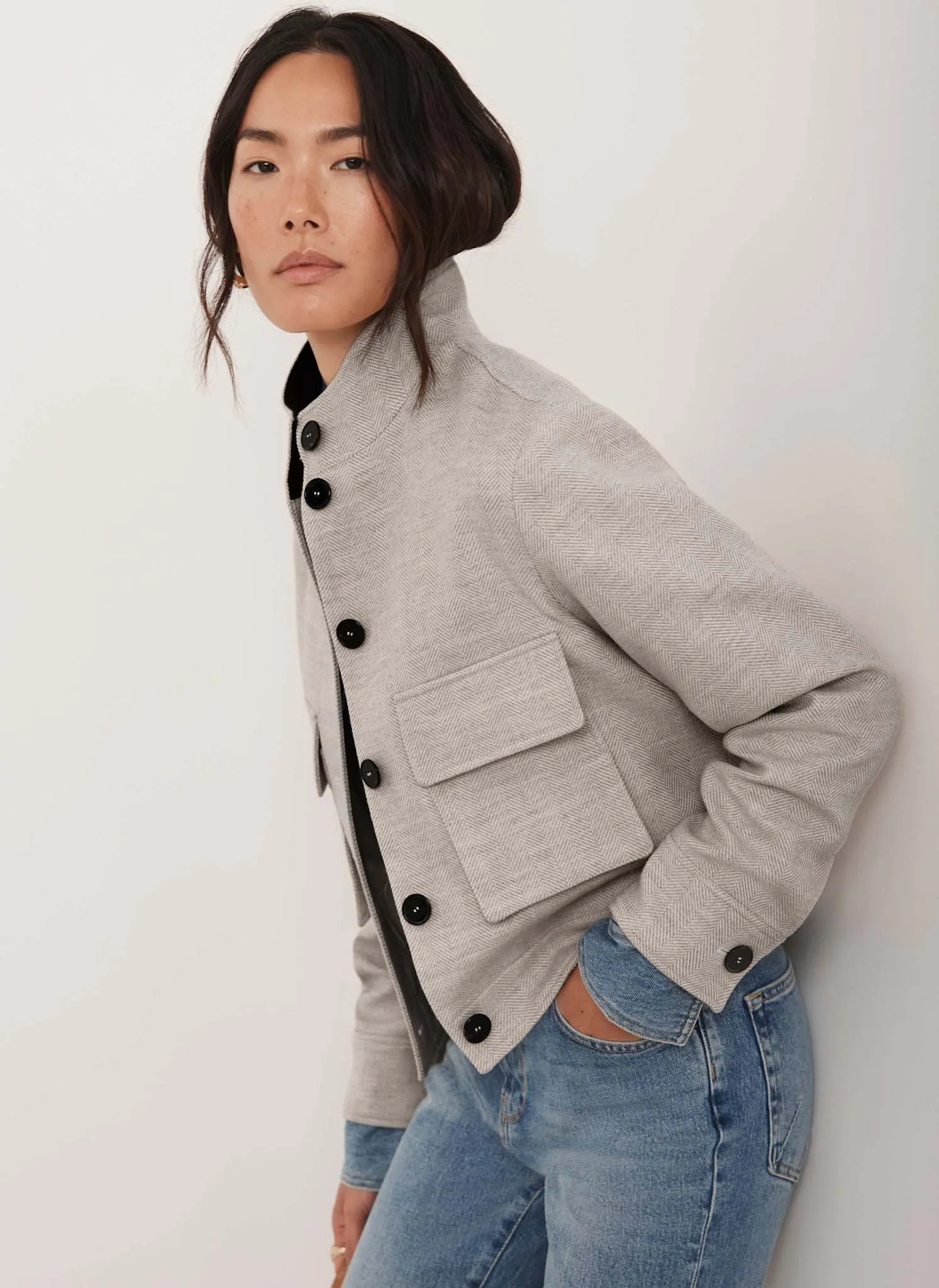 Neutral Wool Blend Herringbone Jacket sold by Mint Velvet product image thumbnail 2