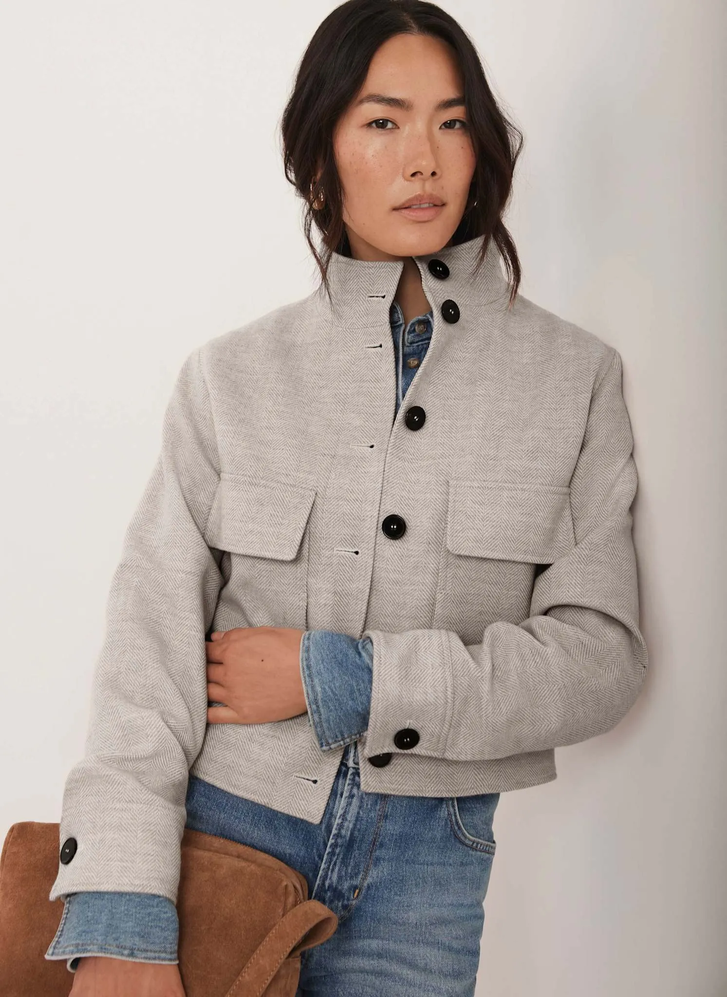 Neutral Wool Blend Herringbone Jacket sold by Mint Velvet product image thumbnail 3