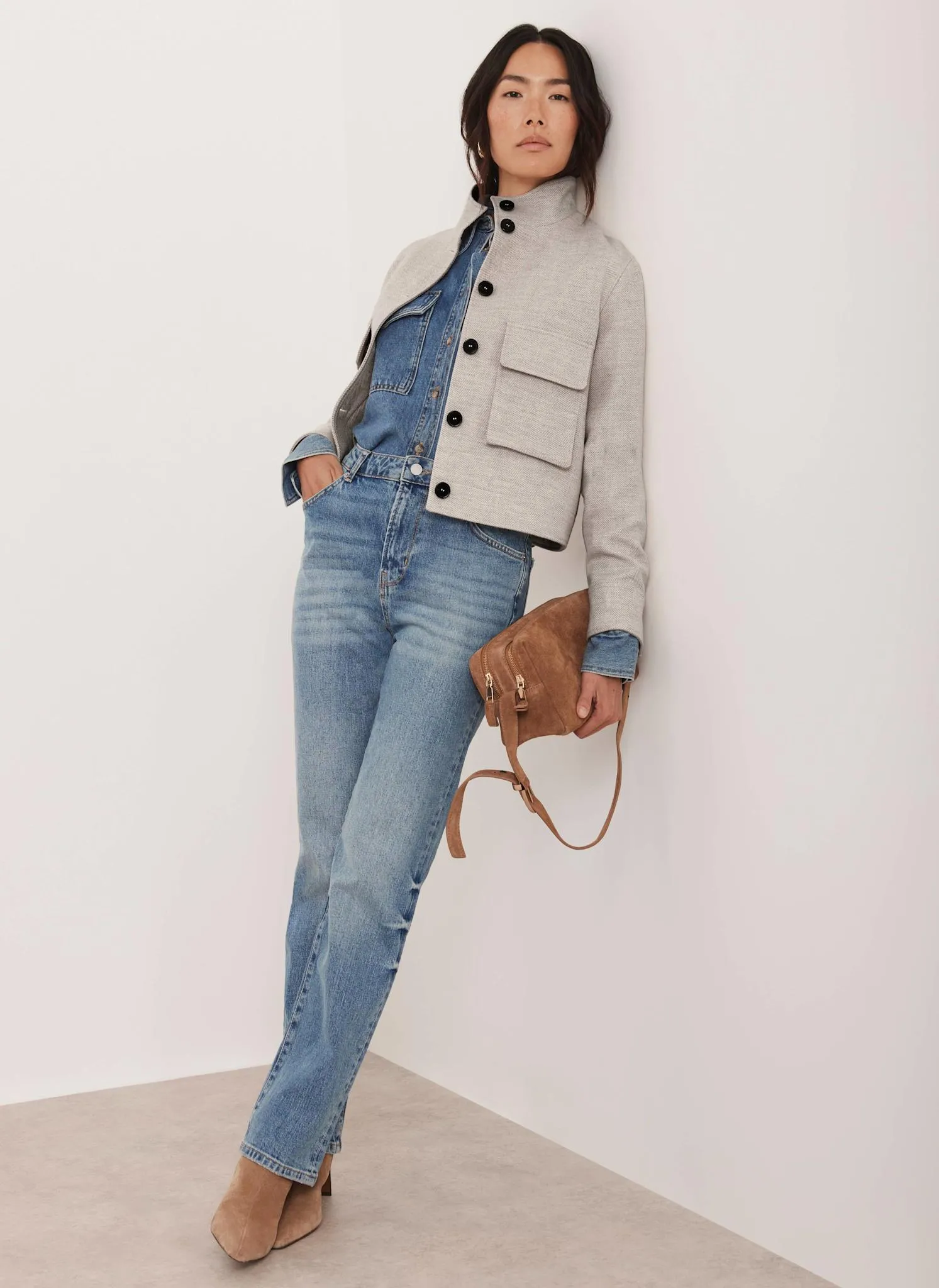 Neutral Wool Blend Herringbone Jacket sold by Mint Velvet product image thumbnail 4
