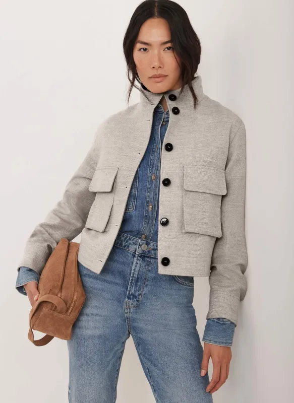 Neutral Wool Blend Herringbone Jacket sold by Mint Velvet