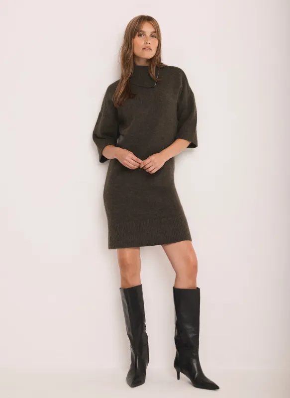 Khaki Zip Neck Knit Mini Dress sold by Mint Velvet