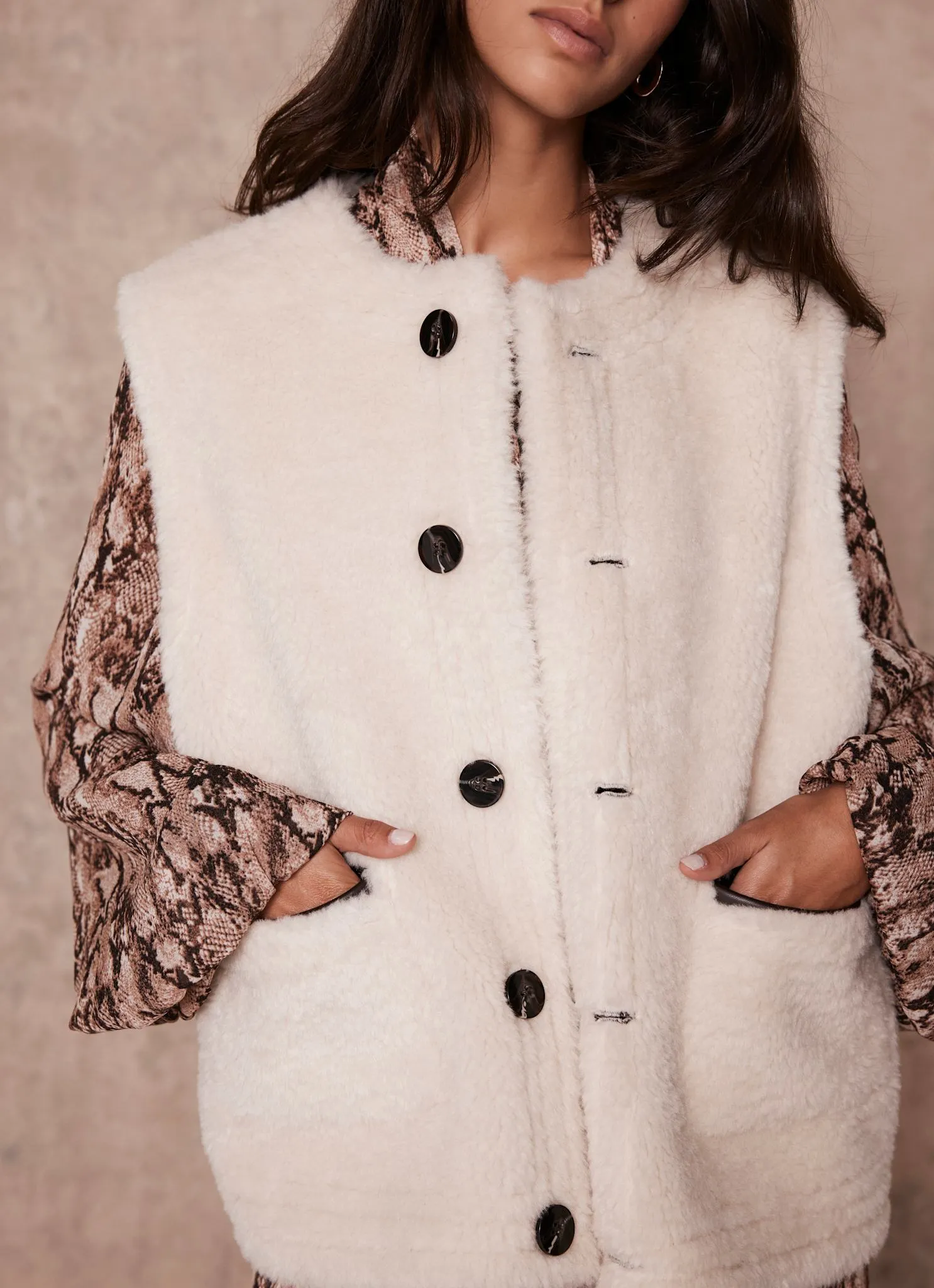 Brown Bonded Reversible Collarless Gilet sold by Mint Velvet product image thumbnail 4