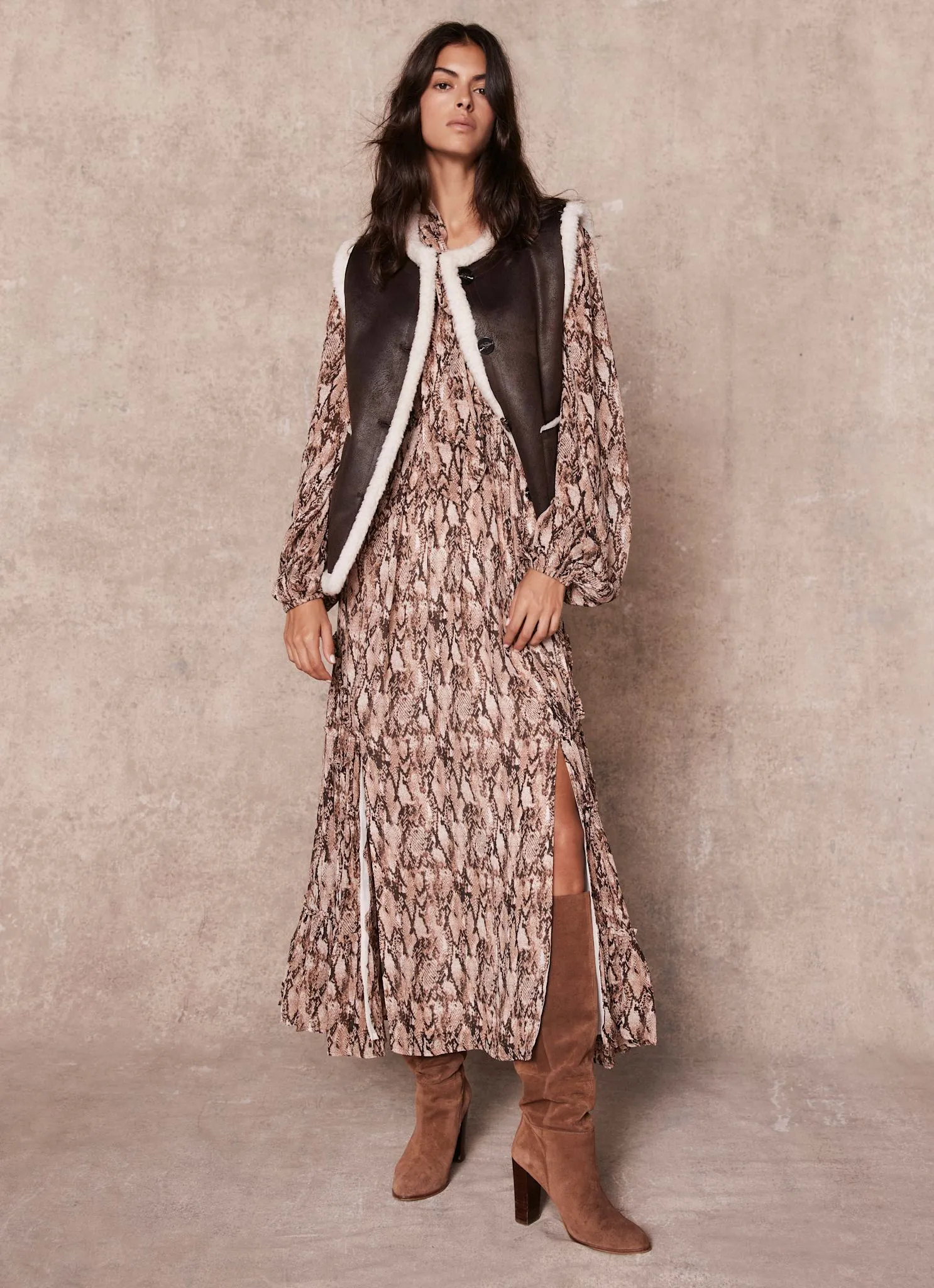 Brown Bonded Reversible Collarless Gilet sold by Mint Velvet product image thumbnail 2