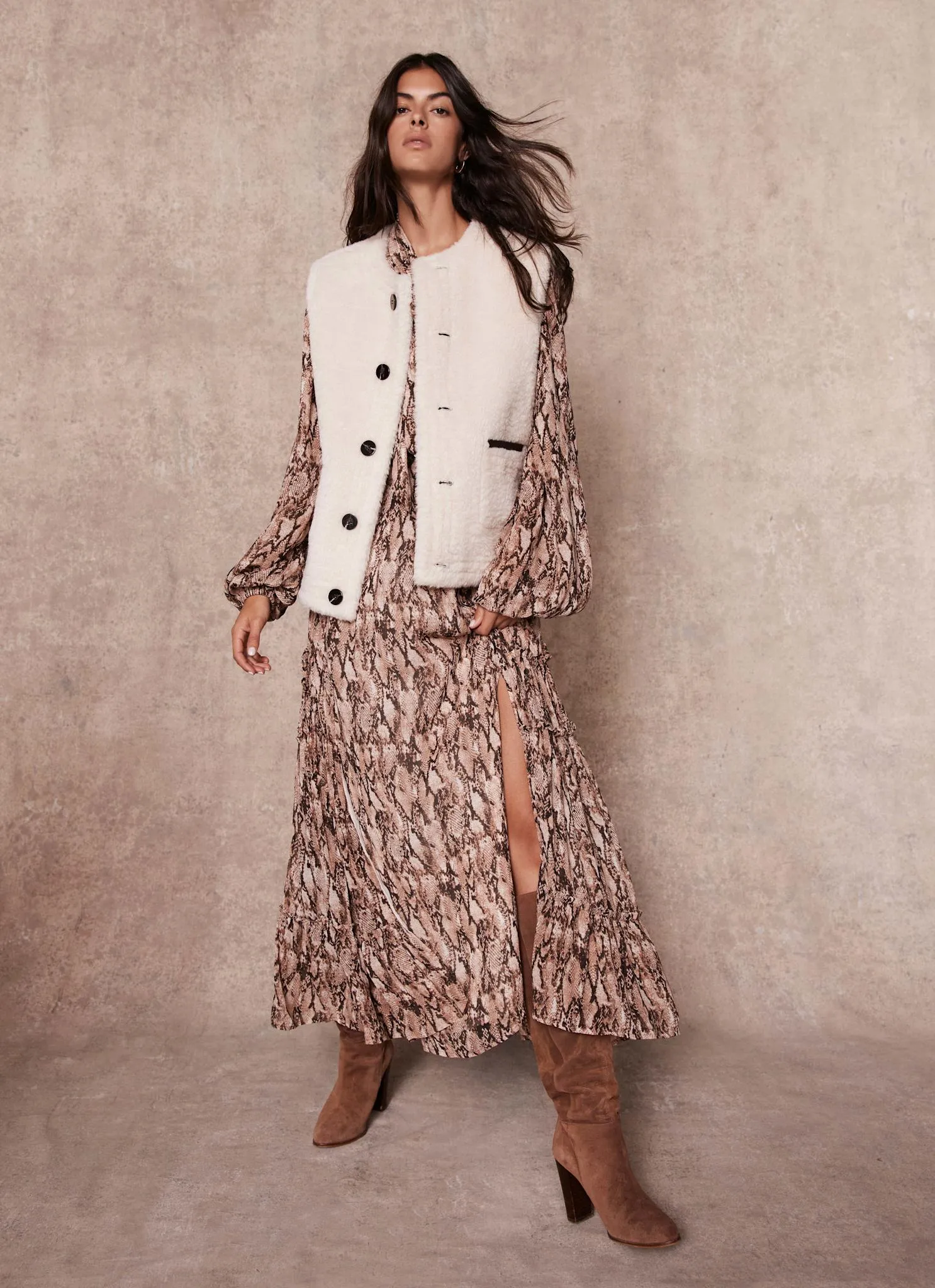 Brown Bonded Reversible Collarless Gilet sold by Mint Velvet product image thumbnail 5