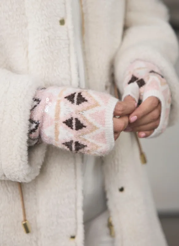 Cream Fair Isle Knit Fingerless Gloves sold by Mint Velvet