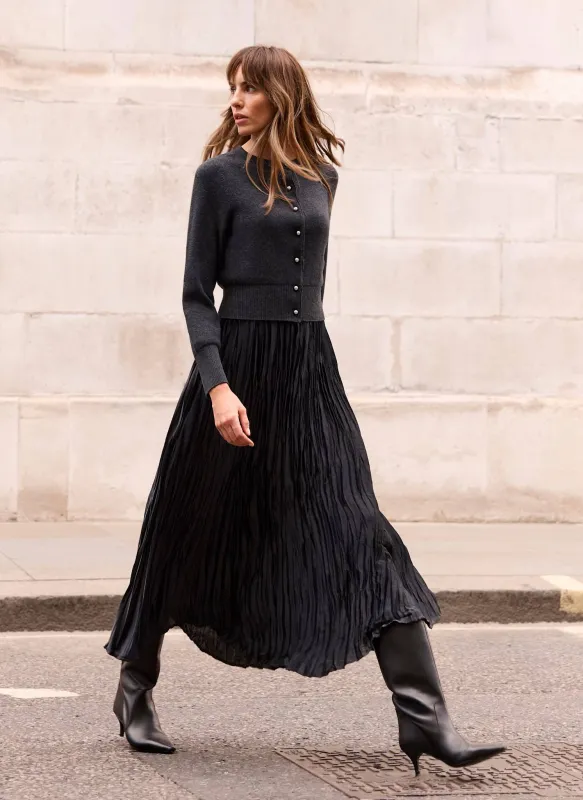 Grey Cardigan Layered Midi Dress sold by Mint Velvet