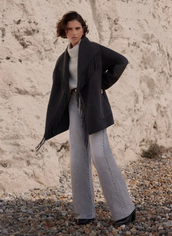 Grey Wool Blend Hand Finished Tassel Coat sold by Mint Velvet