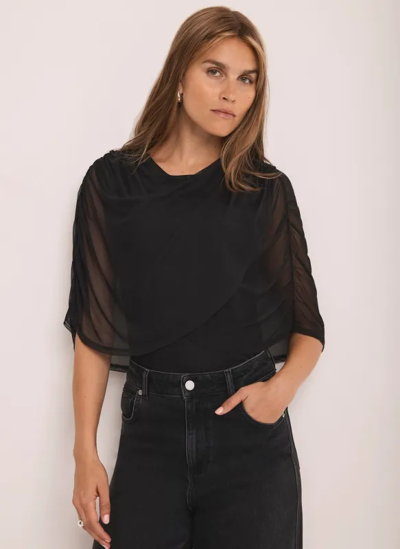 Black Mesh Cape Detail Top sold by Mint Velvet
