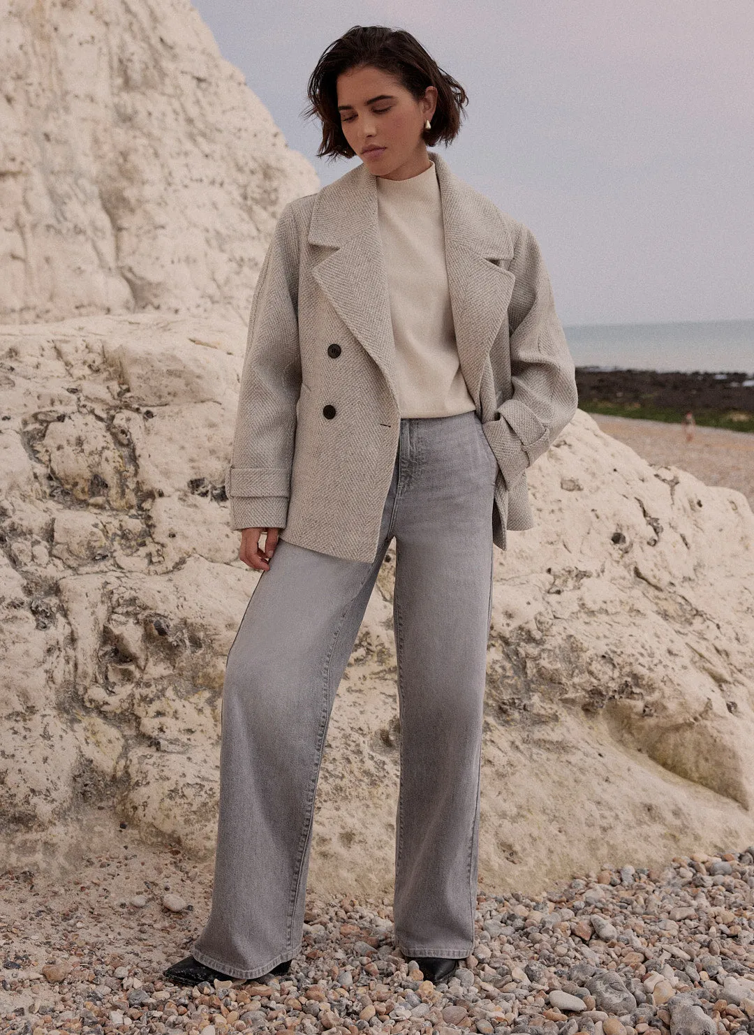 Grey Double Breasted Textured Coat sold by Mint Velvet product image thumbnail 3