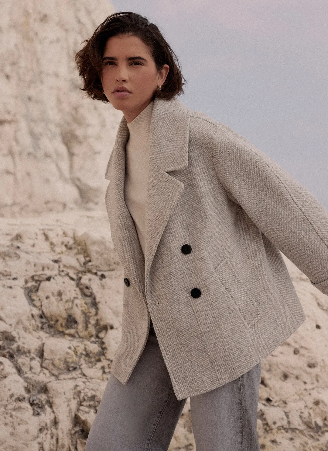 Grey Double Breasted Textured Coat sold by Mint Velvet product image thumbnail 4