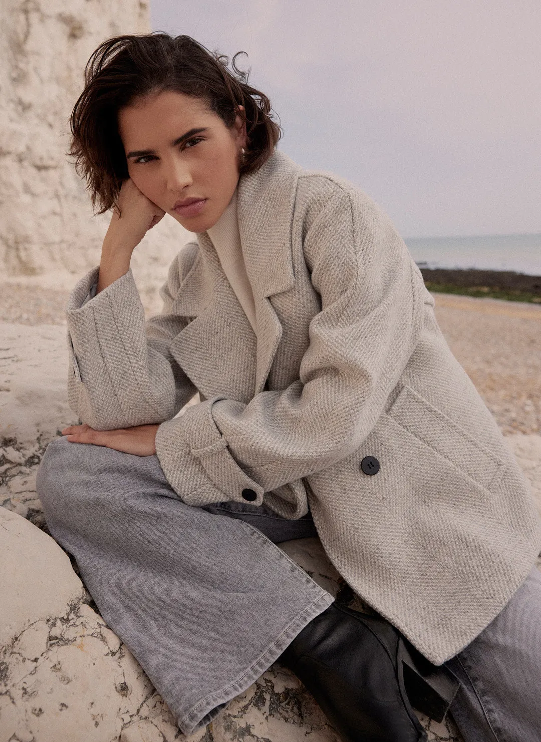 Grey Double Breasted Textured Coat sold by Mint Velvet product image thumbnail 2