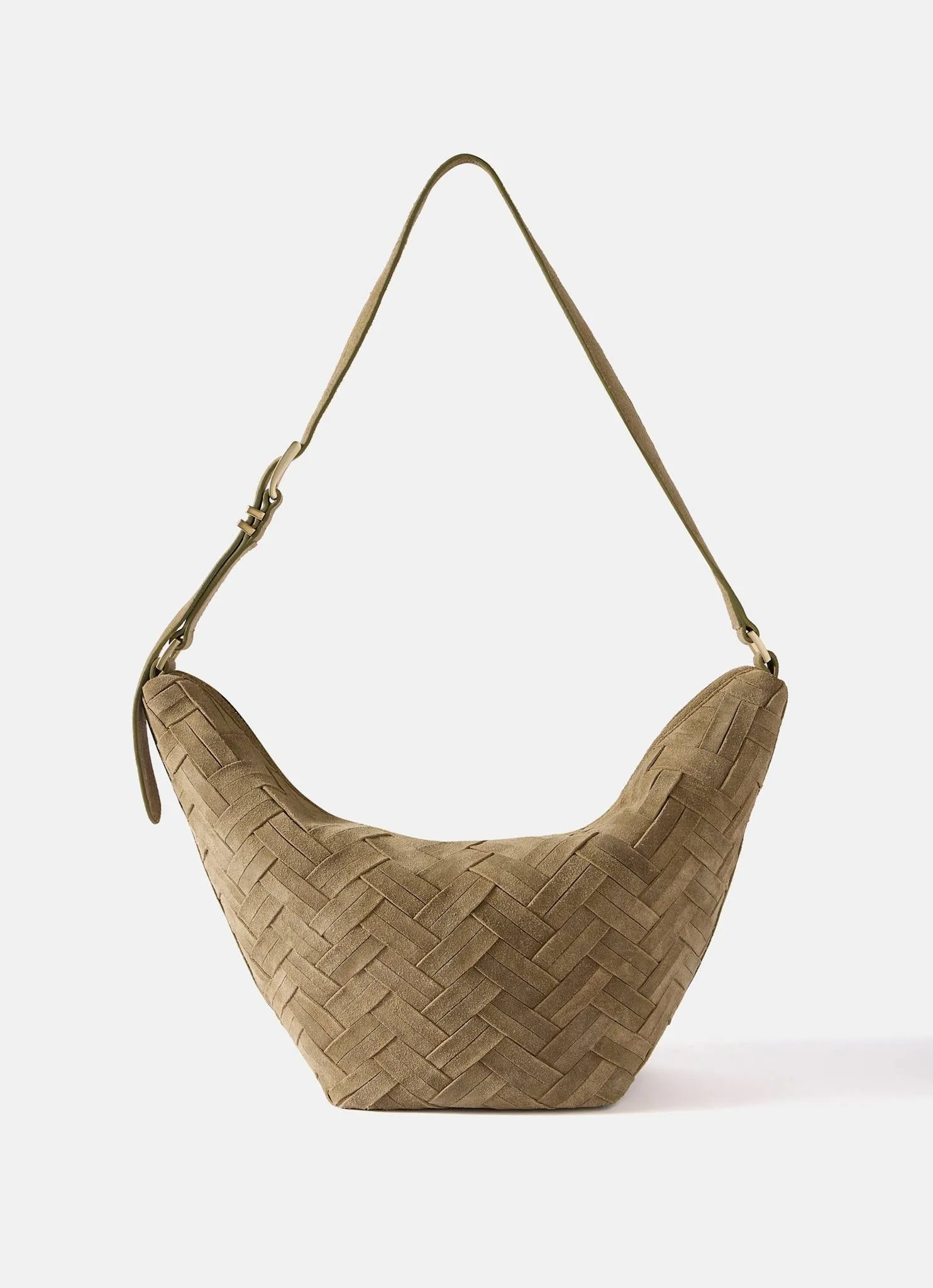 Stevie Khaki Suede Woven Sling Bag sold by Mint Velvet