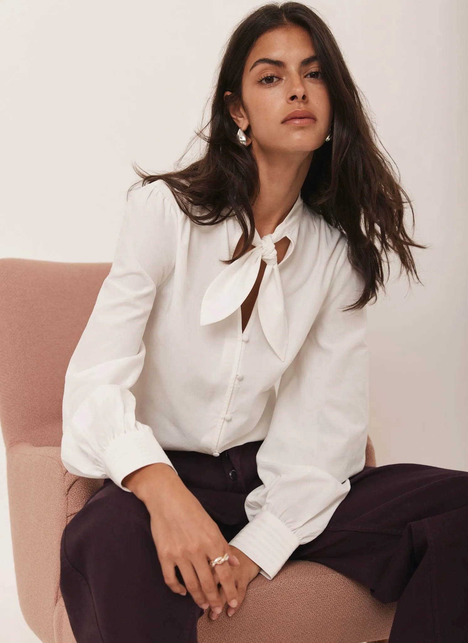 White Bow Detail Cotton Shirt sold by Mint Velvet