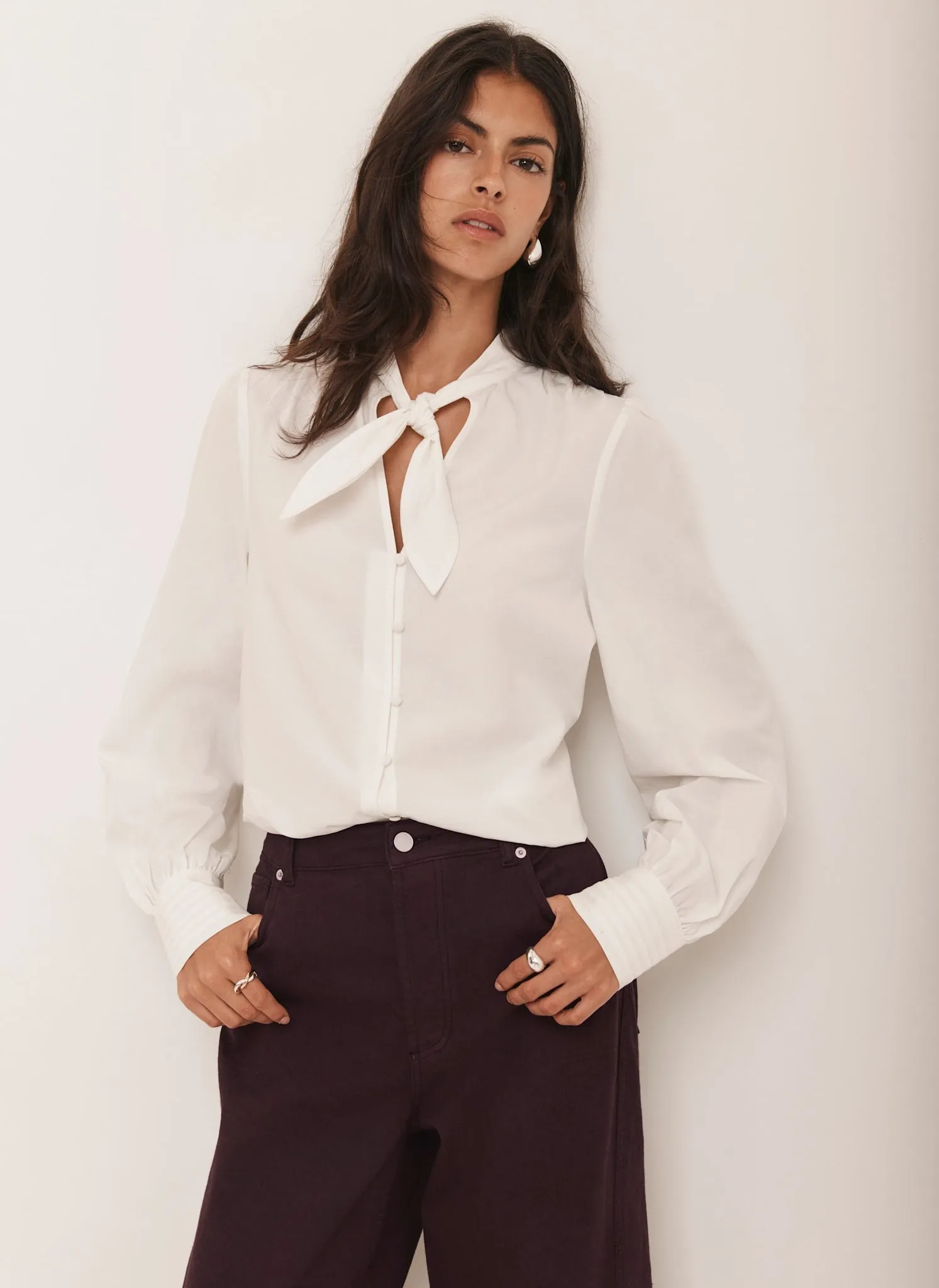 White Bow Detail Cotton Shirt sold by Mint Velvet product image thumbnail 5