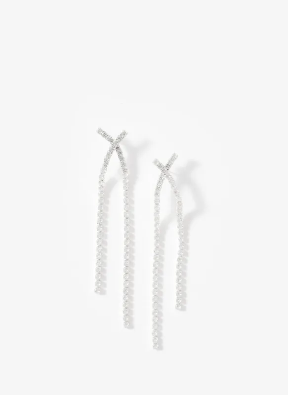 Silver Tone Crystal Cross Earrings sold by Mint Velvet