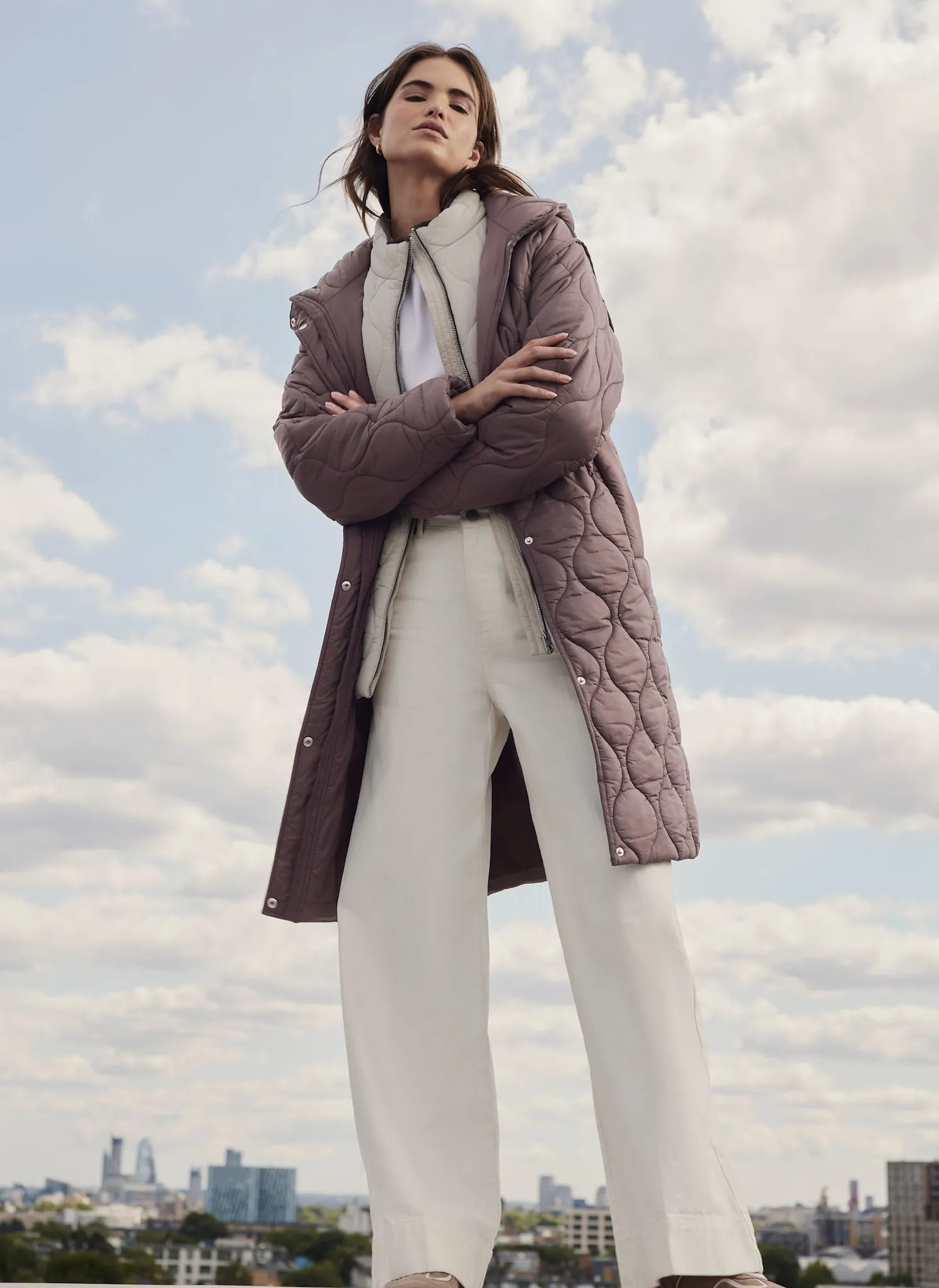 Brown Double Layer Quilted Coat sold by Mint Velvet