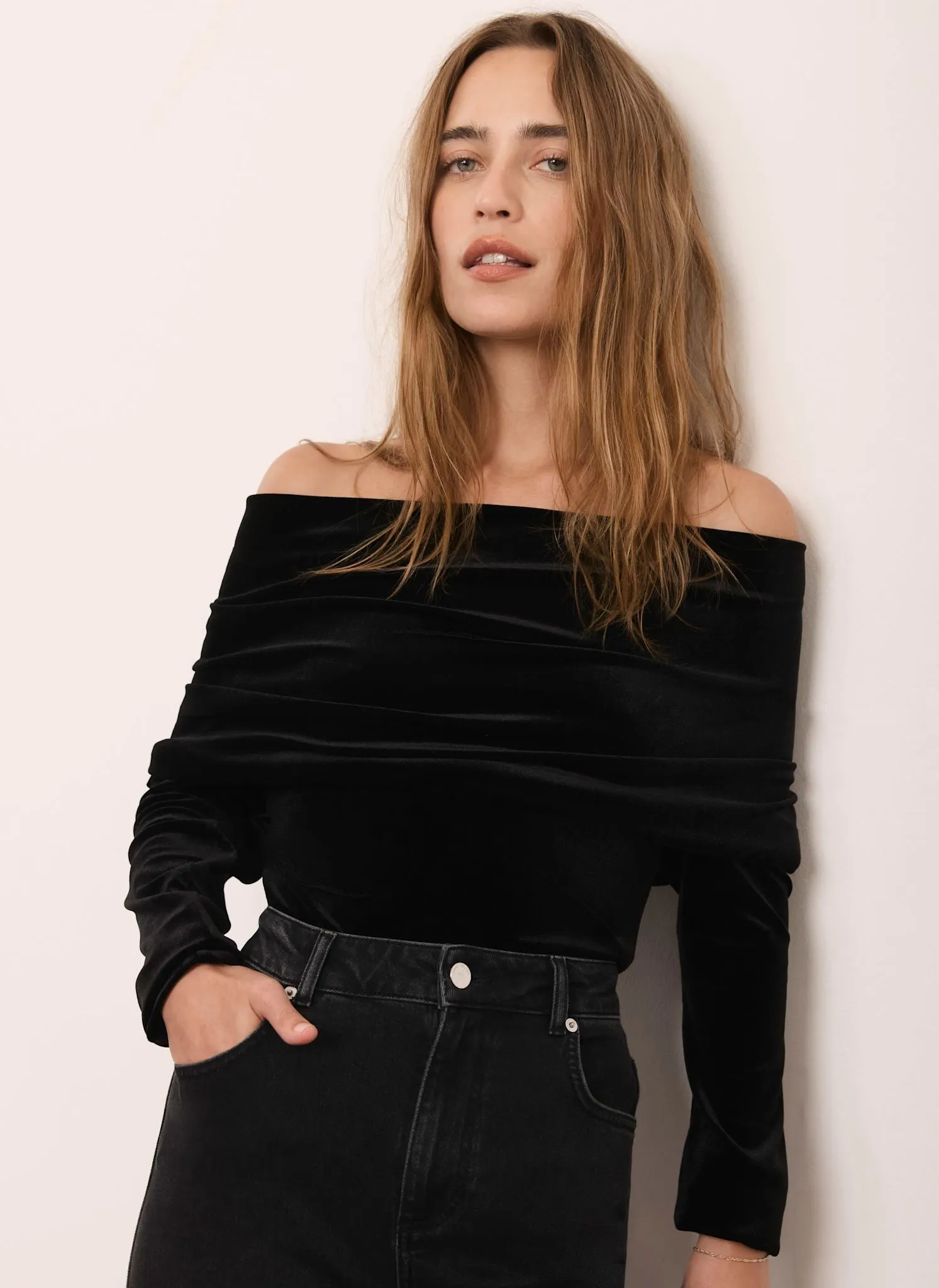 Black Velvet Bardot Top sold by Mint Velvet
