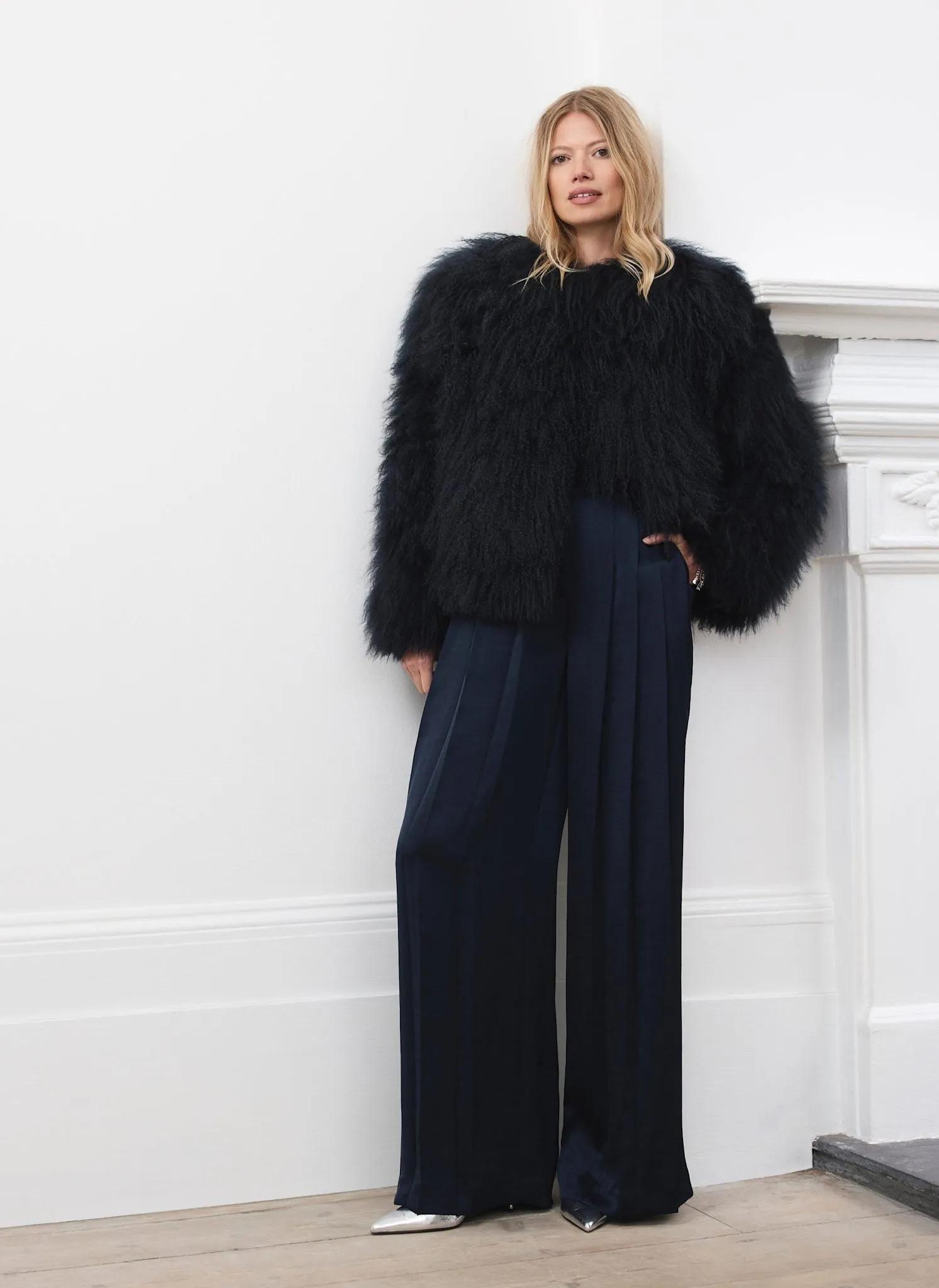 Navy Satin Pleat Detail Trousers sold by Mint Velvet product image thumbnail 5