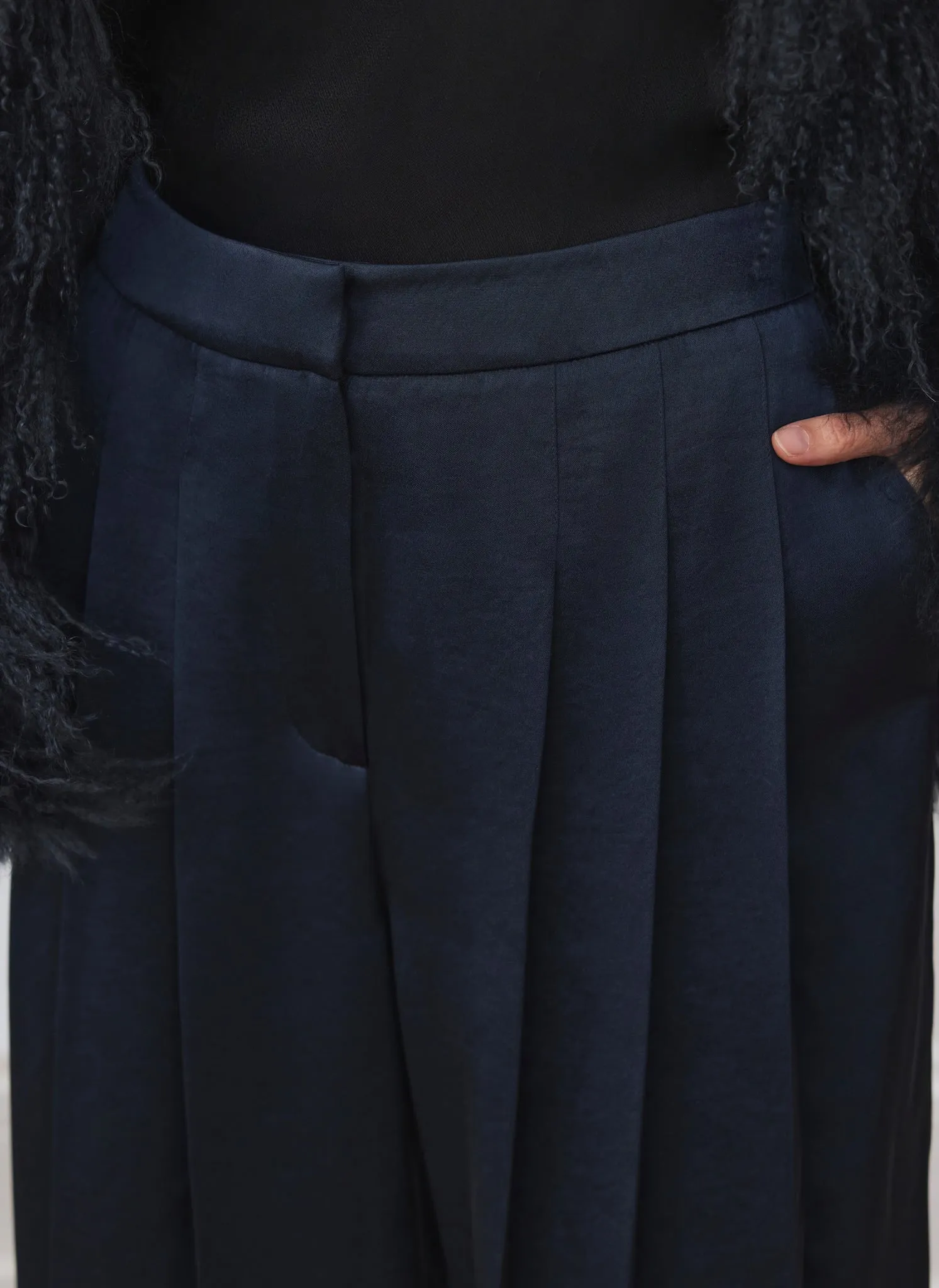 Navy Satin Pleat Detail Trousers sold by Mint Velvet product image thumbnail 3