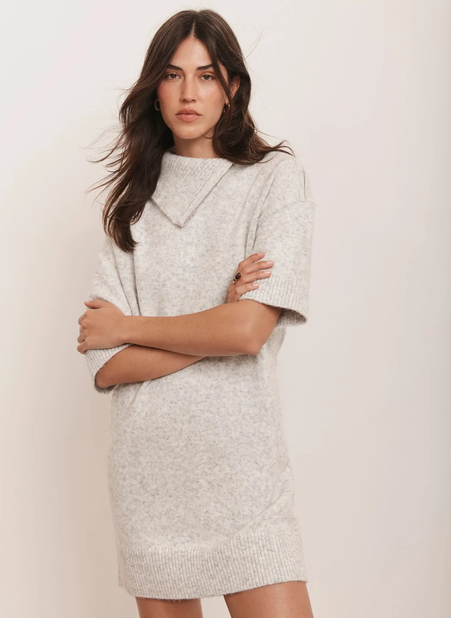 Grey Zip Neck Knit Mini Dress sold by Mint Velvet product image thumbnail 4