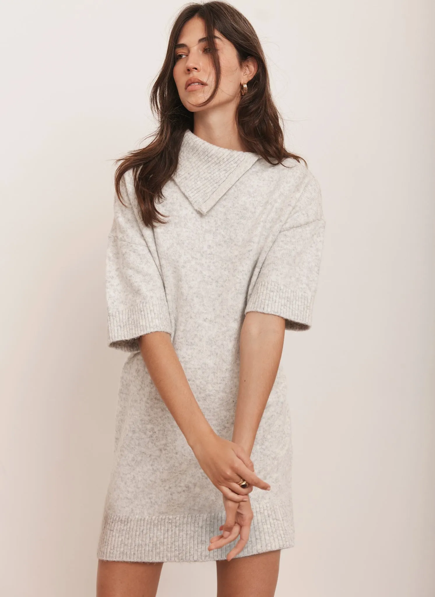 Grey Zip Neck Knit Mini Dress sold by Mint Velvet product image thumbnail 2