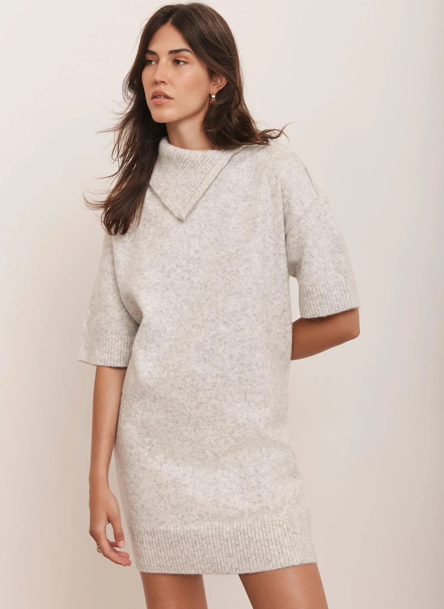Grey Zip Neck Knit Mini Dress sold by Mint Velvet