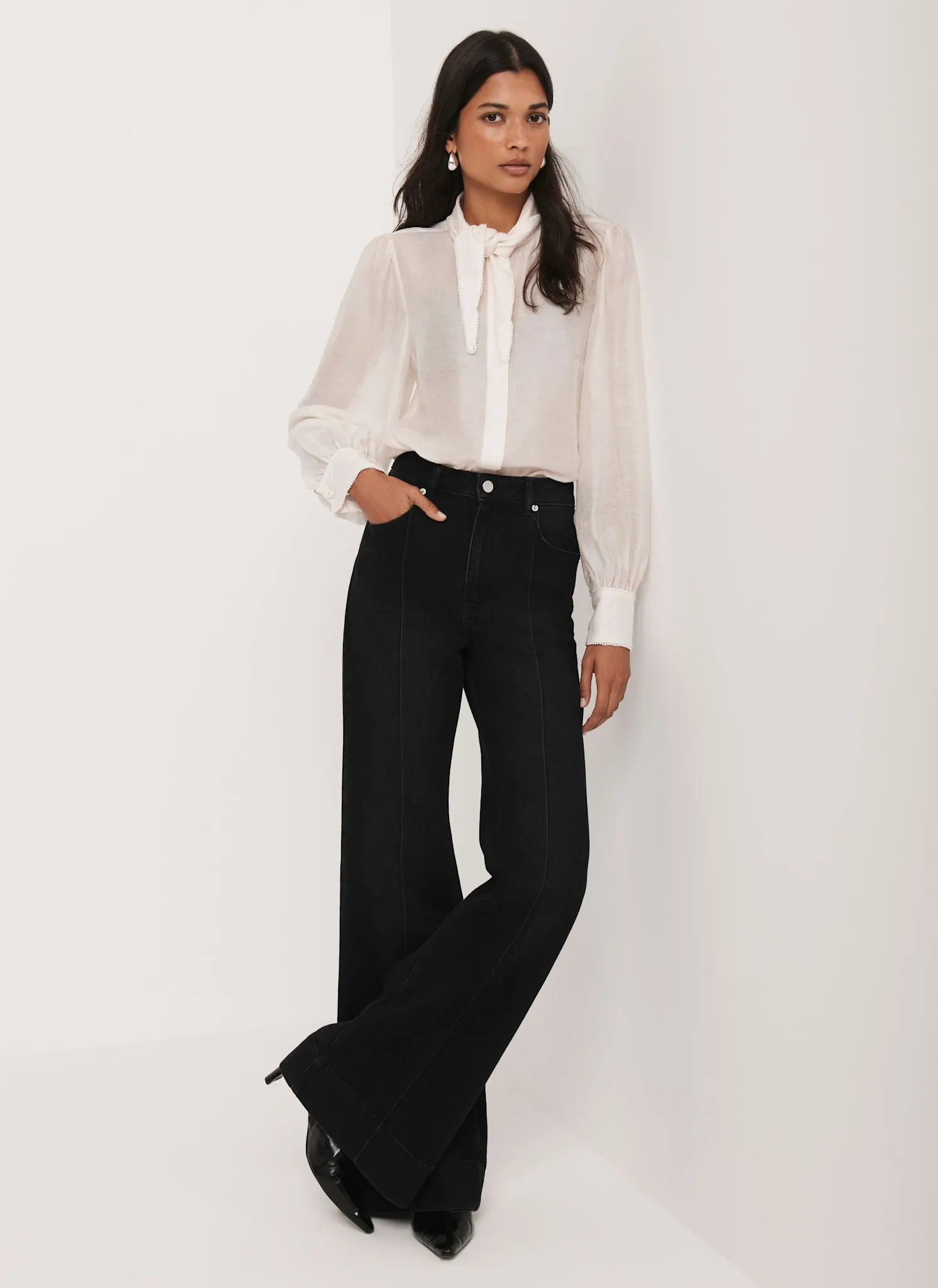 Cream Pearl Trim Tie Neck Blouse sold by Mint Velvet product image thumbnail 4