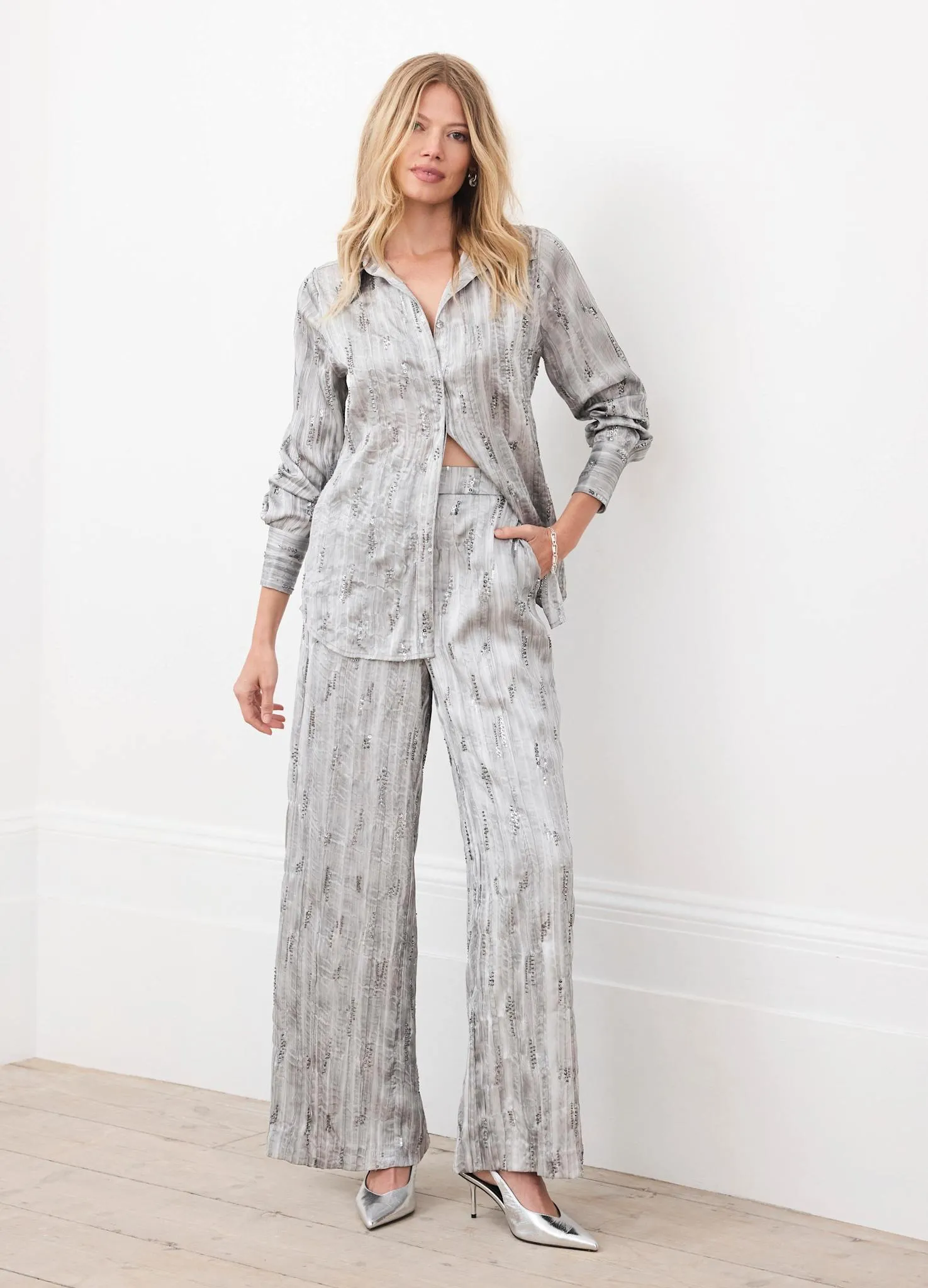 Silver Embellished Wide Leg Trousers sold by Mint Velvet