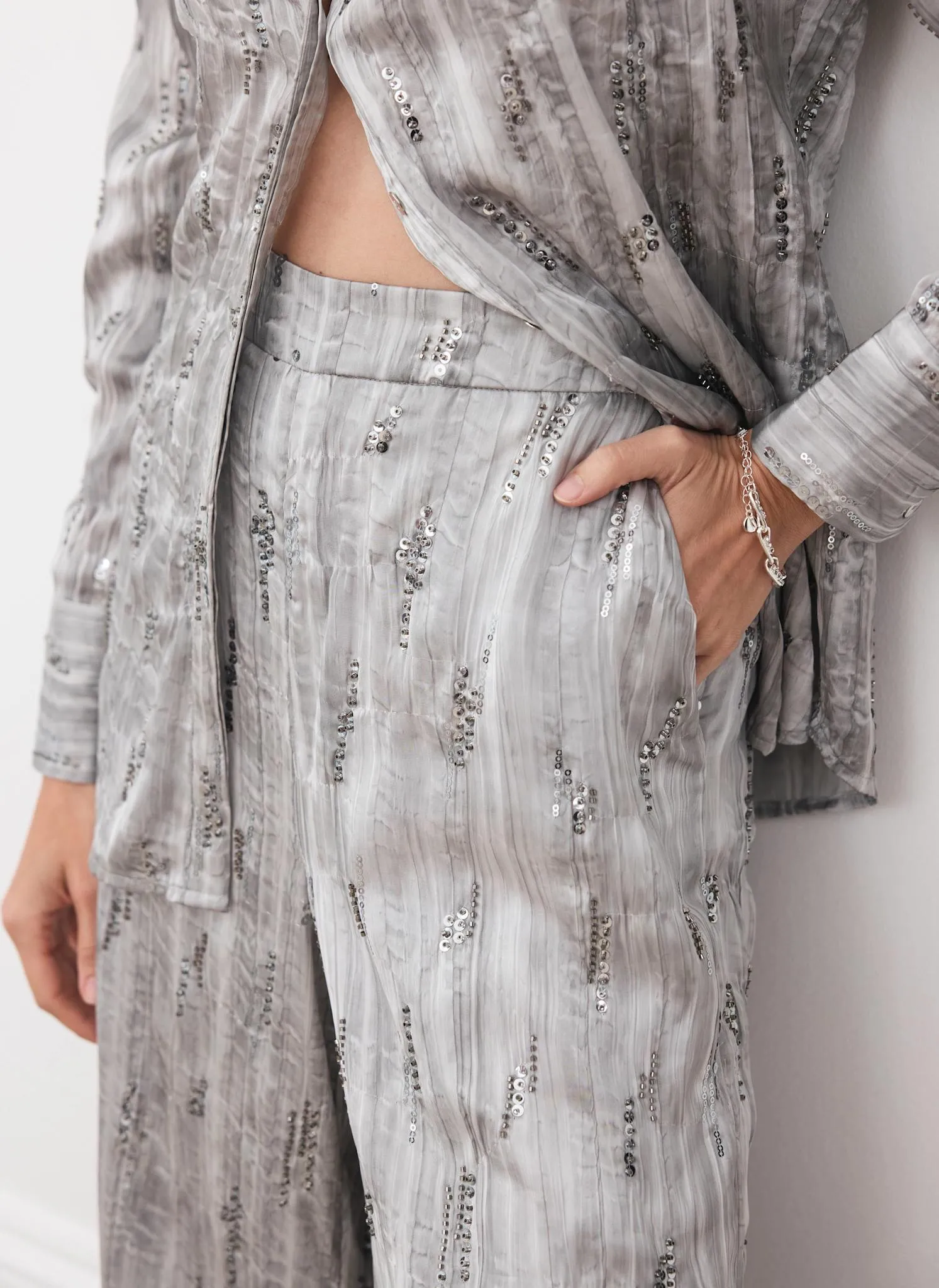 Silver Embellished Wide Leg Trousers sold by Mint Velvet product image thumbnail 3