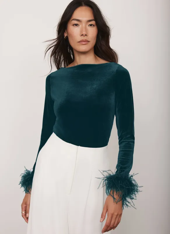 Green Velvet Feather Trim Top sold by Mint Velvet