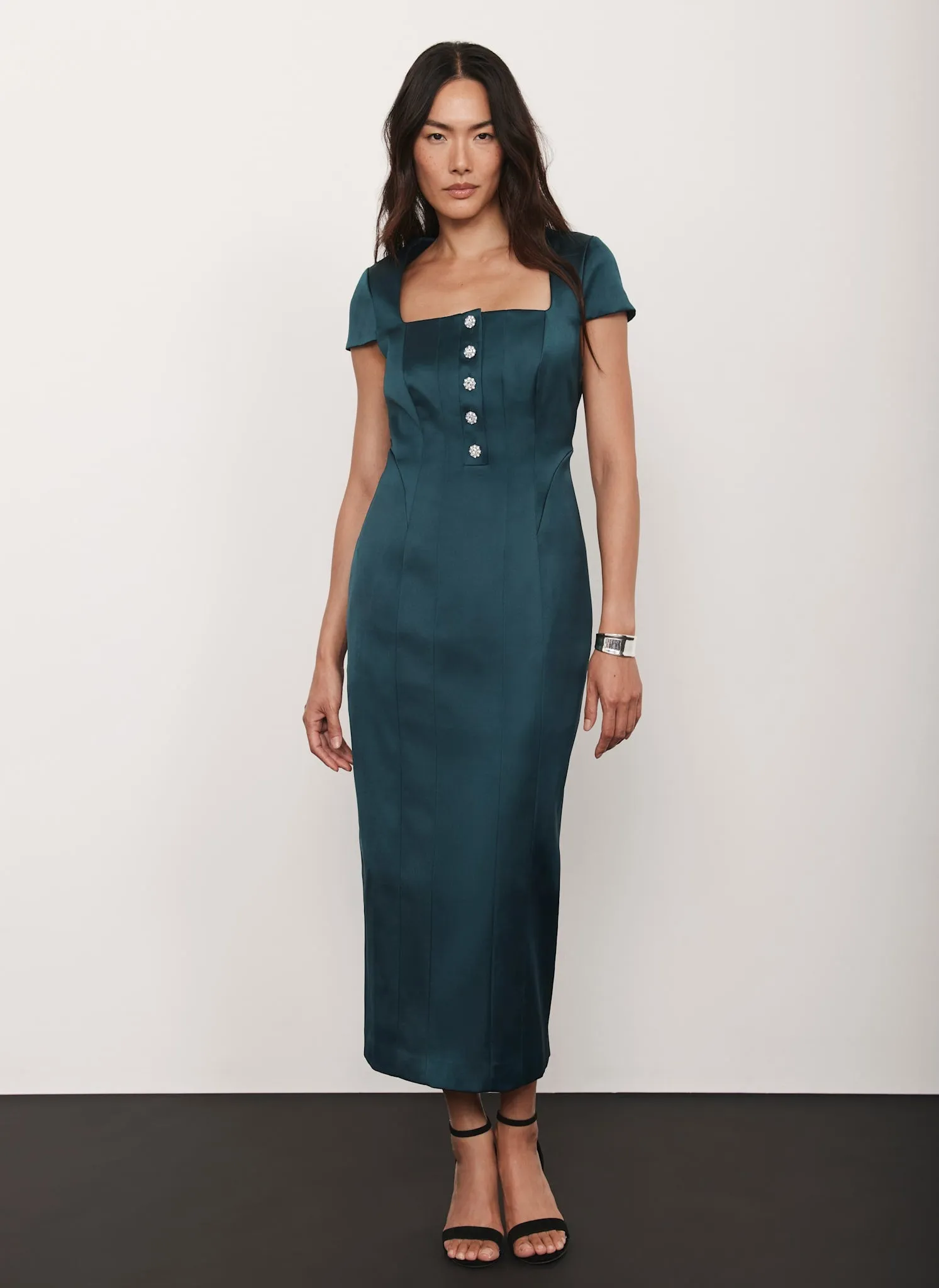 Green Satin Midi Dress sold by Mint Velvet