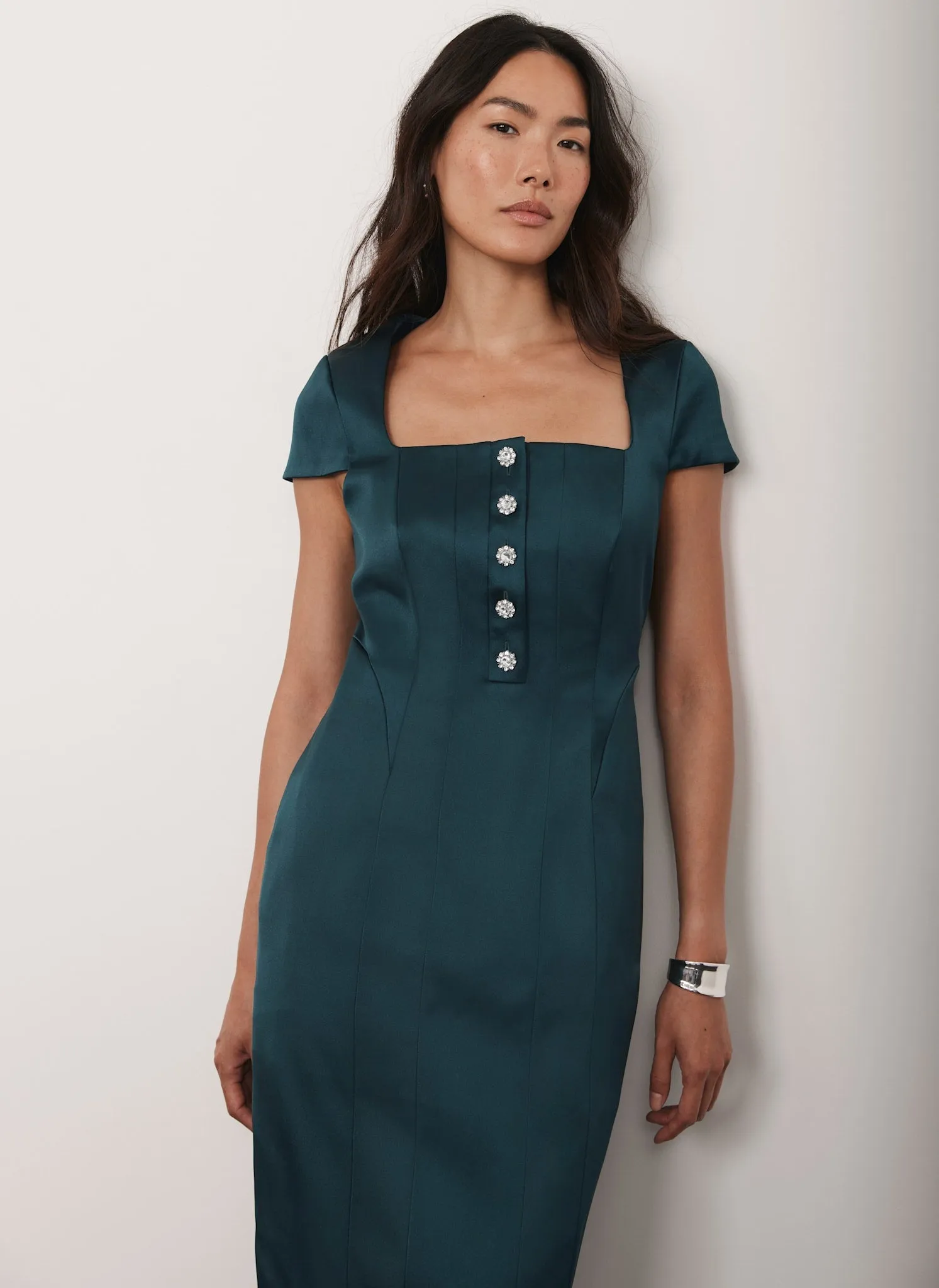 Green Satin Midi Dress sold by Mint Velvet product image thumbnail 3