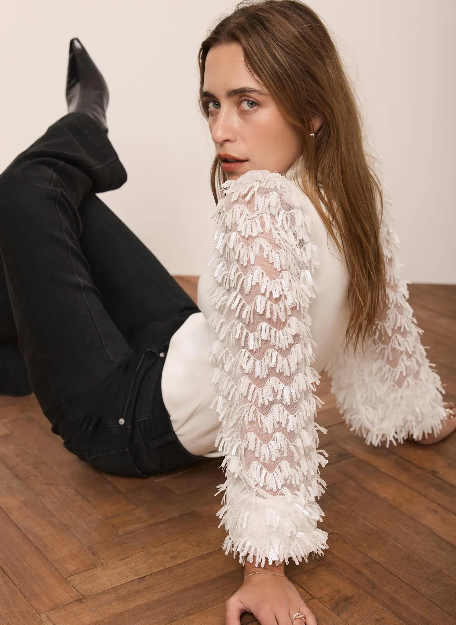White Embellished Sleeve Jumper sold by Mint Velvet product image thumbnail 2