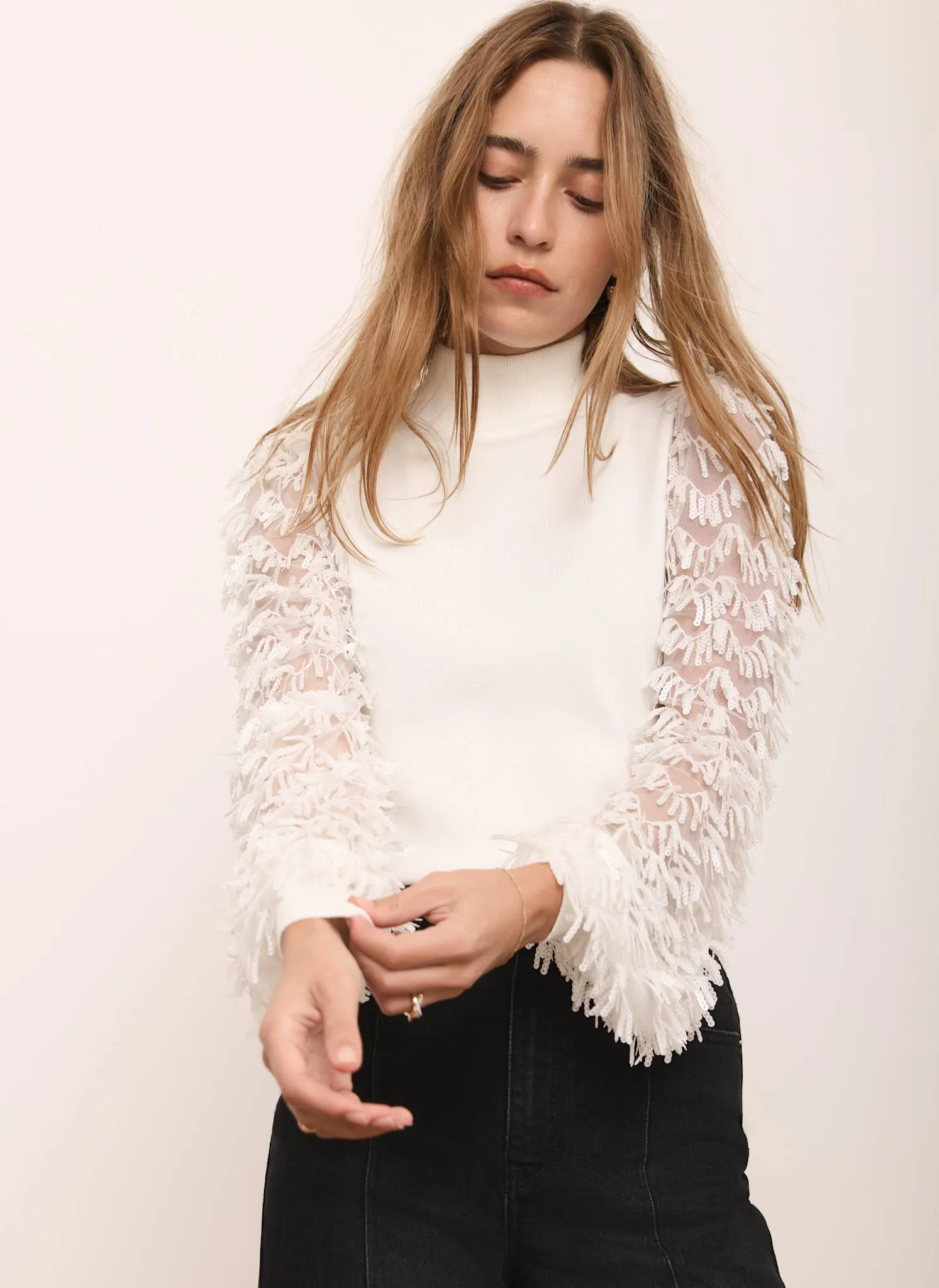 White Embellished Sleeve Jumper sold by Mint Velvet product image thumbnail 5