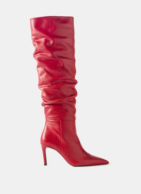 Hazel Red Leather Knee High Boots sold by Mint Velvet