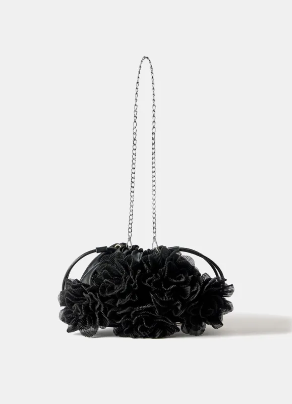 Raya Black Floral Drawstring Bag sold by Mint Velvet