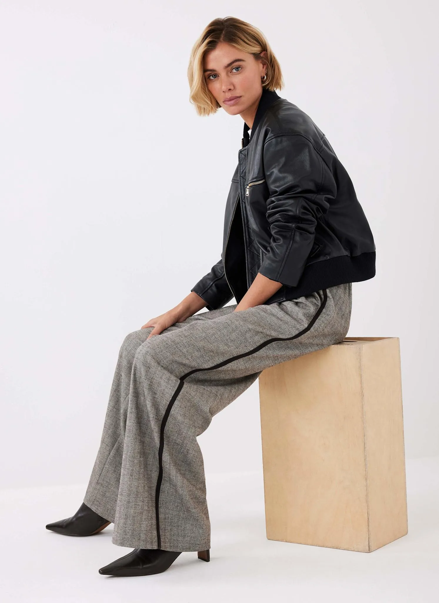 Neutral Textured Wide Trousers sold by Mint Velvet product image thumbnail 2