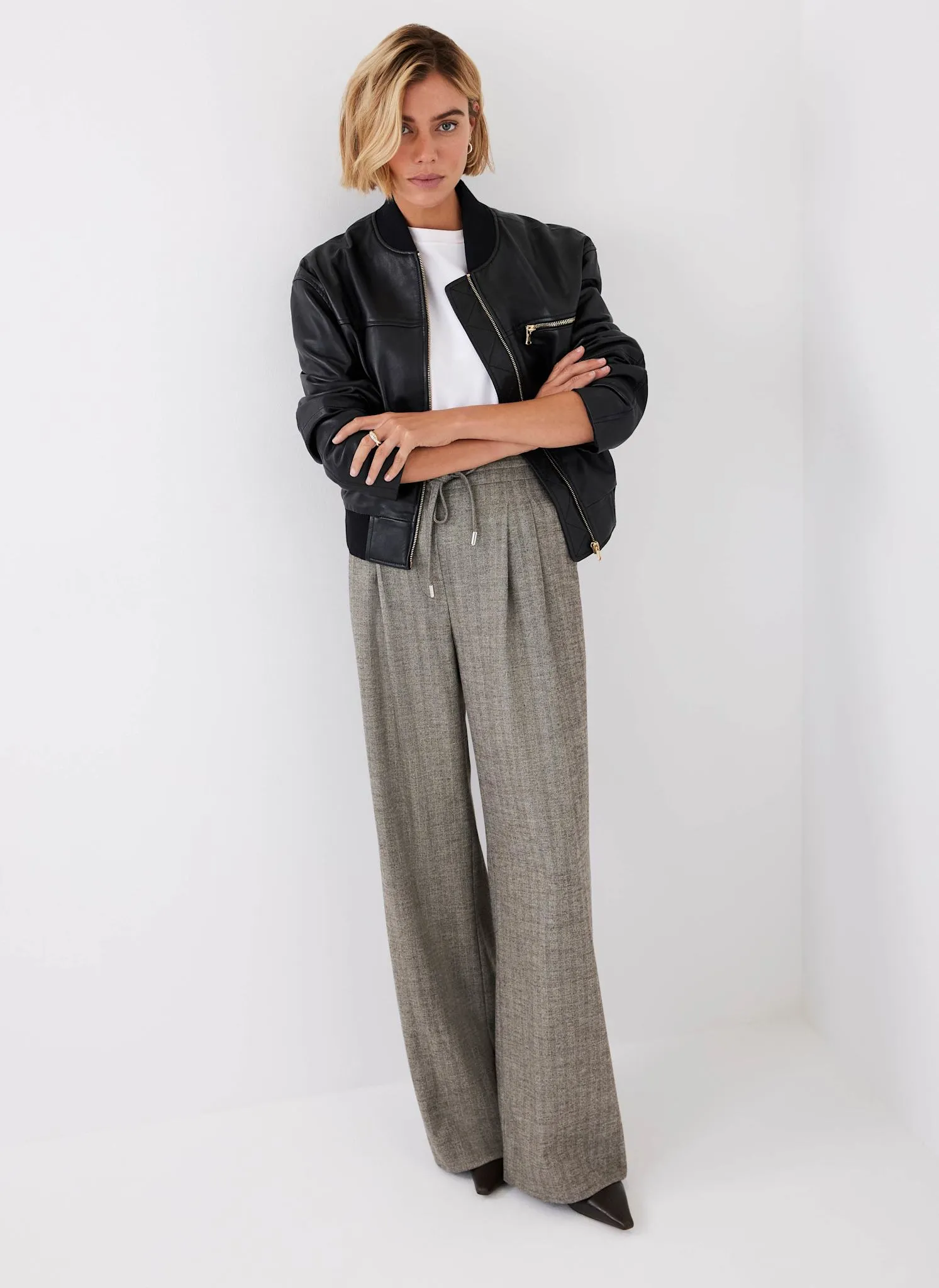 Neutral Textured Wide Trousers sold by Mint Velvet product image thumbnail 3