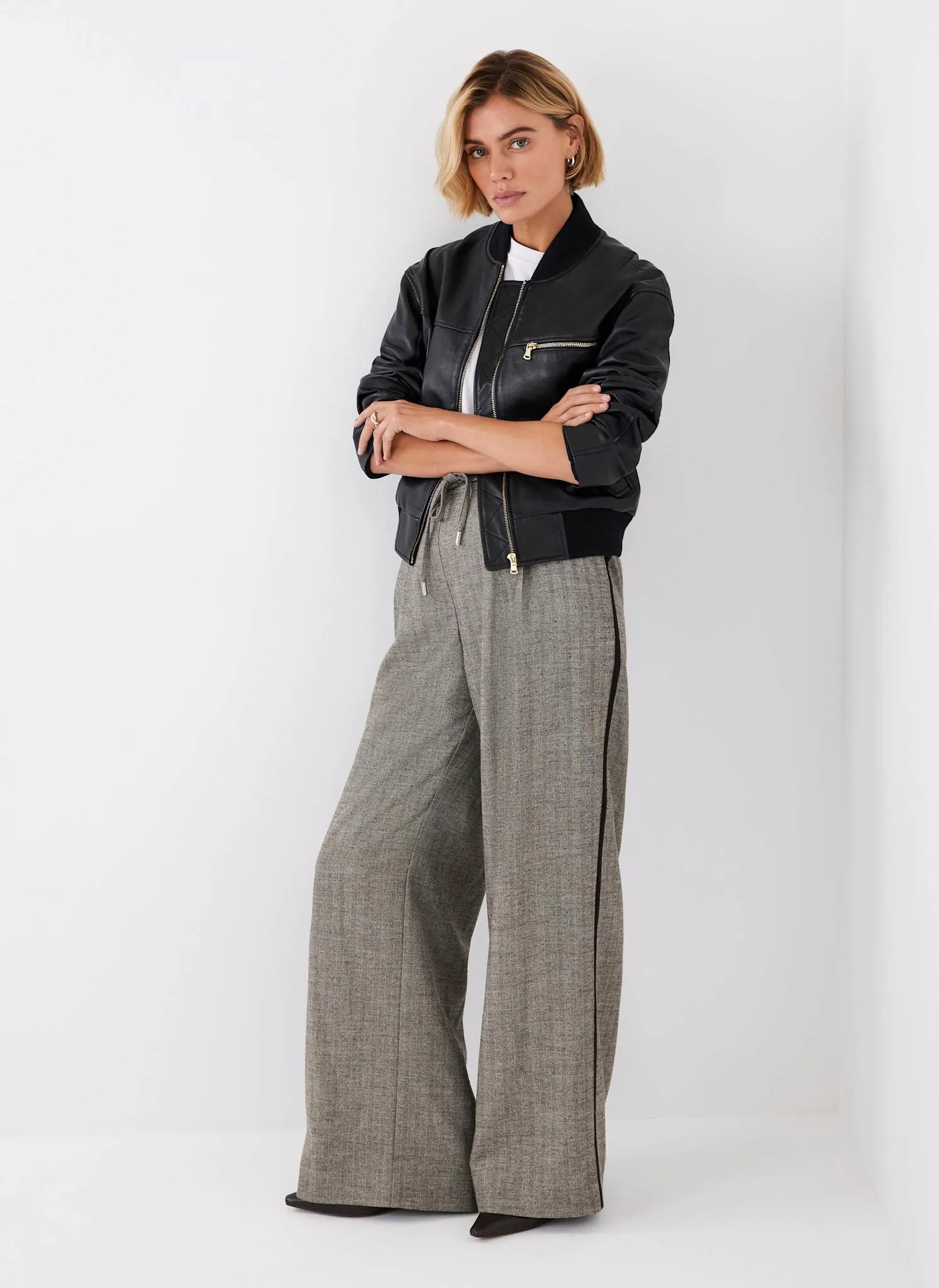 Neutral Textured Wide Trousers sold by Mint Velvet