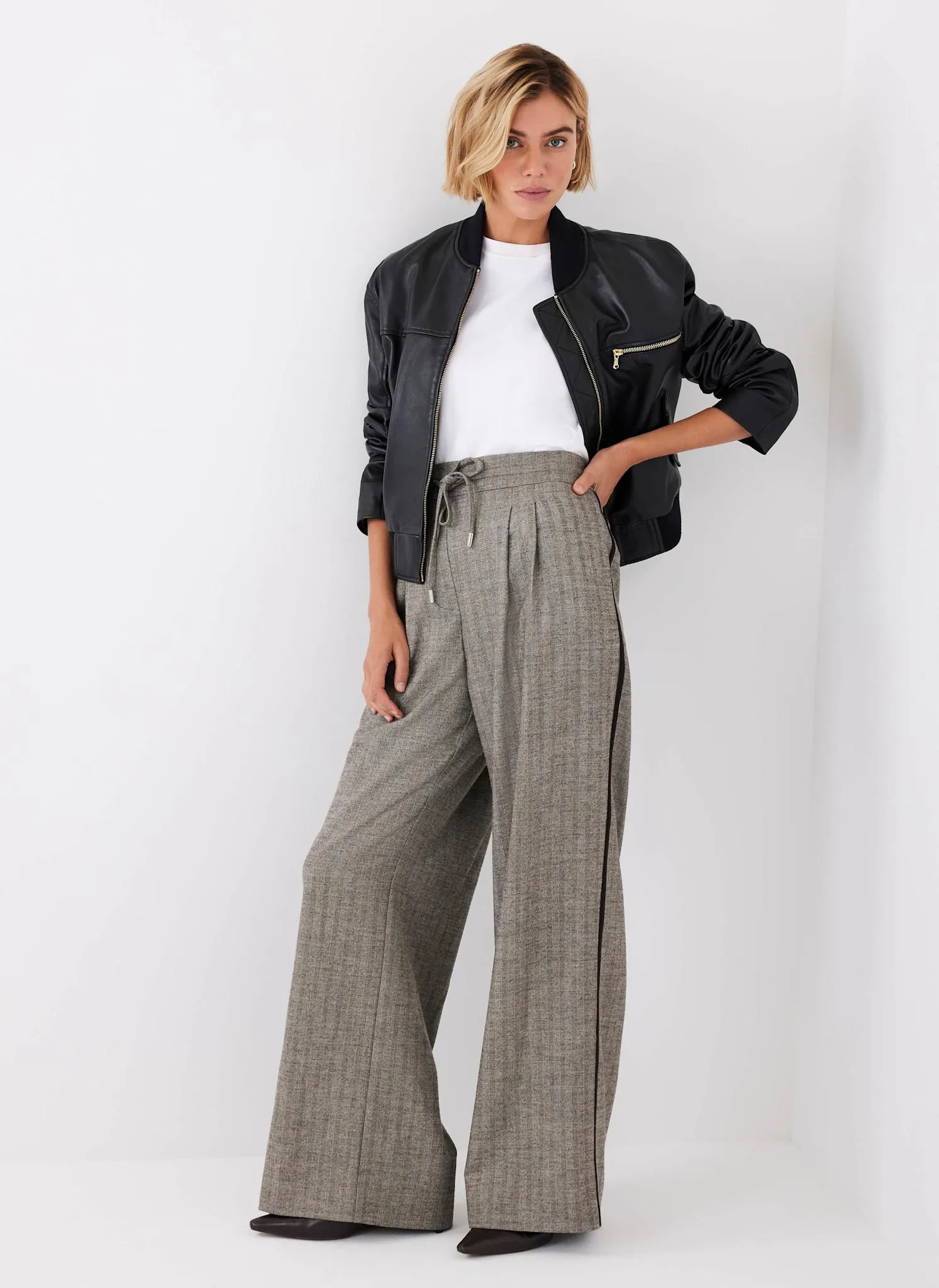 Neutral Textured Wide Trousers sold by Mint Velvet product image thumbnail 5