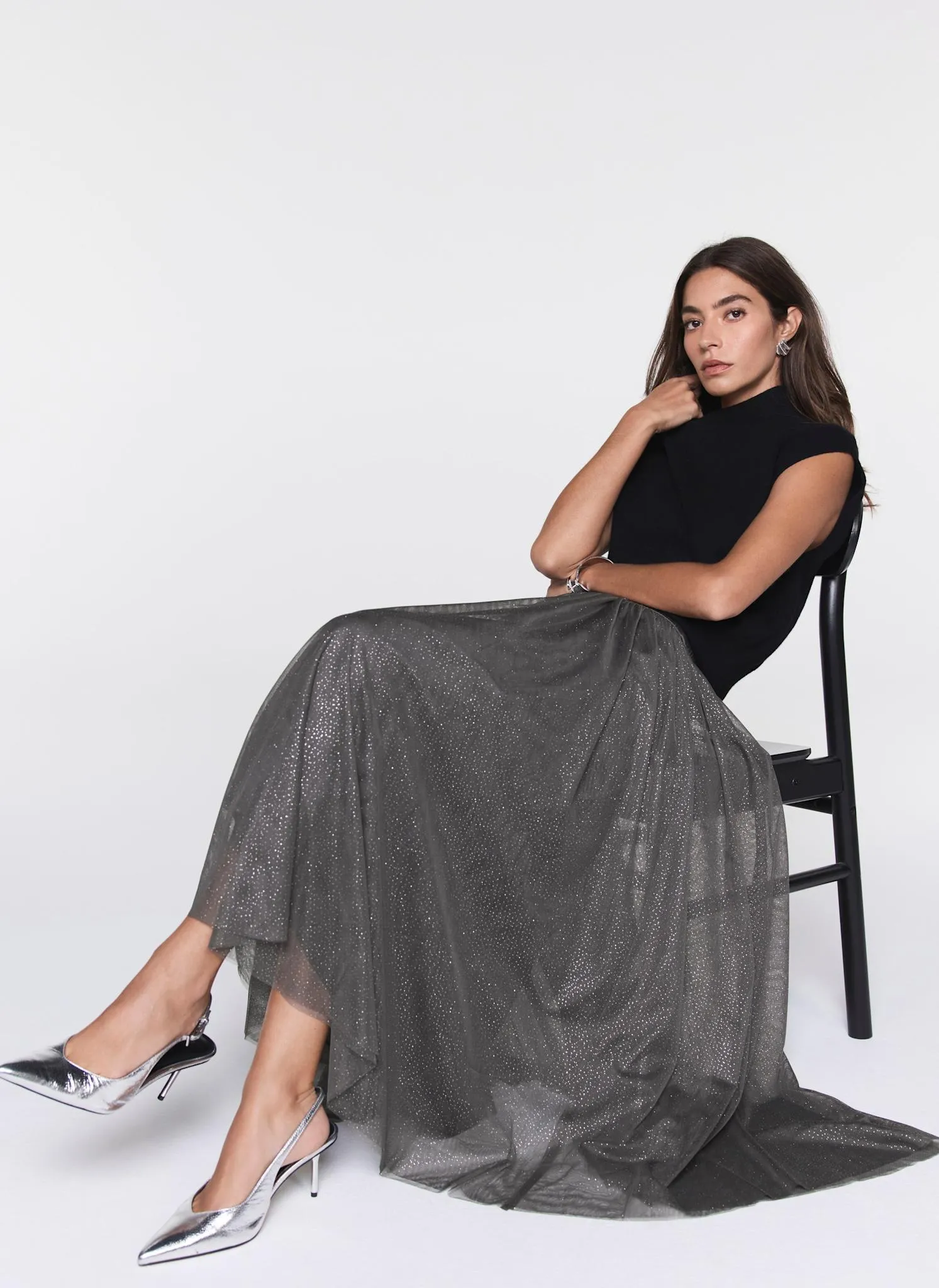 Grey Metallic Tulle Midi Skirt sold by Mint Velvet product image thumbnail 3