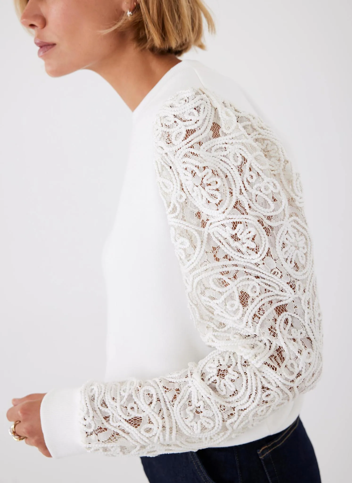 White Lace Sleeve Sweatshirt sold by Mint Velvet product image thumbnail 4