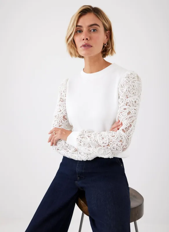 White Lace Sleeve Sweatshirt sold by Mint Velvet