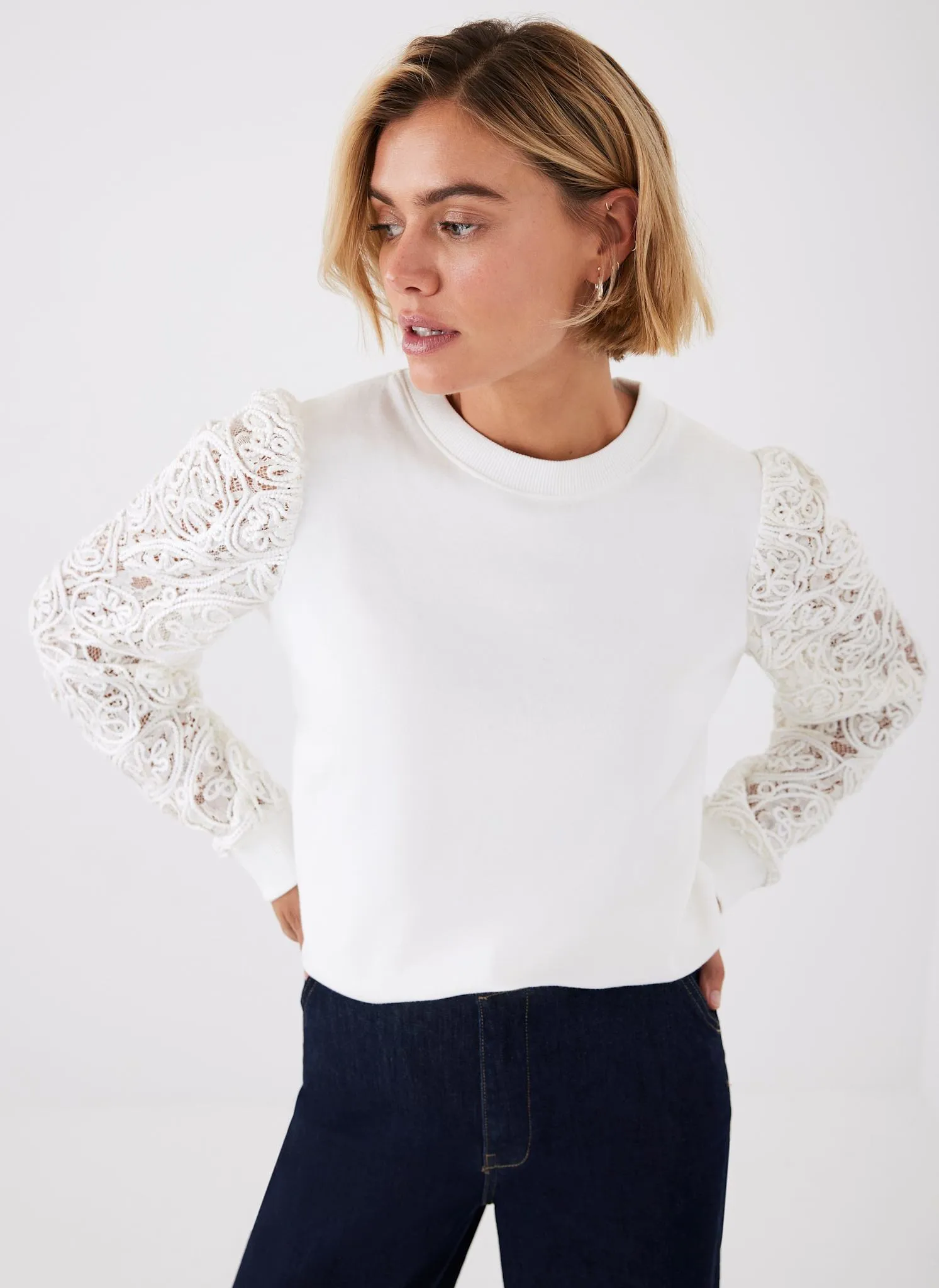 White Lace Sleeve Sweatshirt sold by Mint Velvet product image thumbnail 5